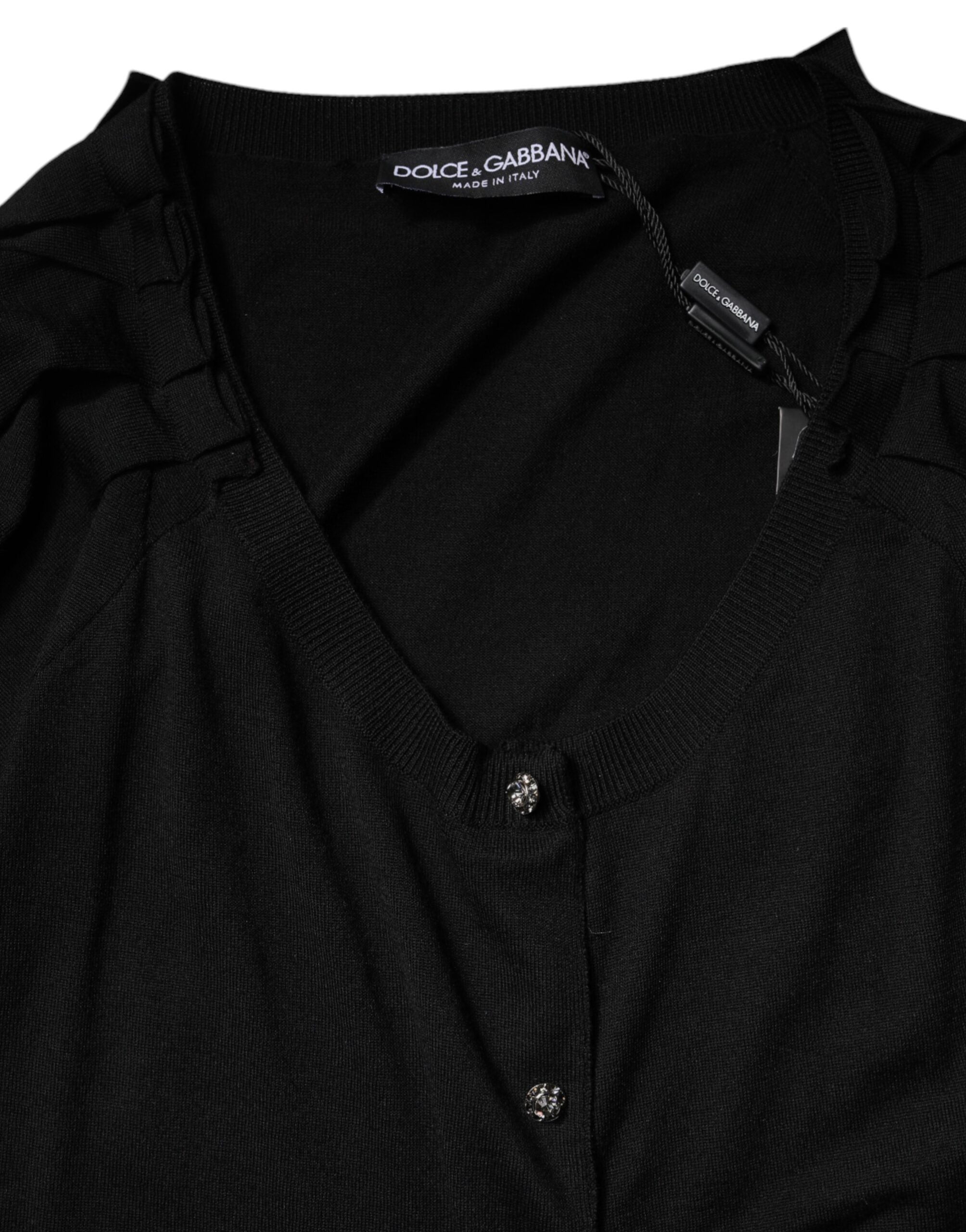 Dolce & Gabbana Schwarzes Button Down Kurzarm-Blusen-Top