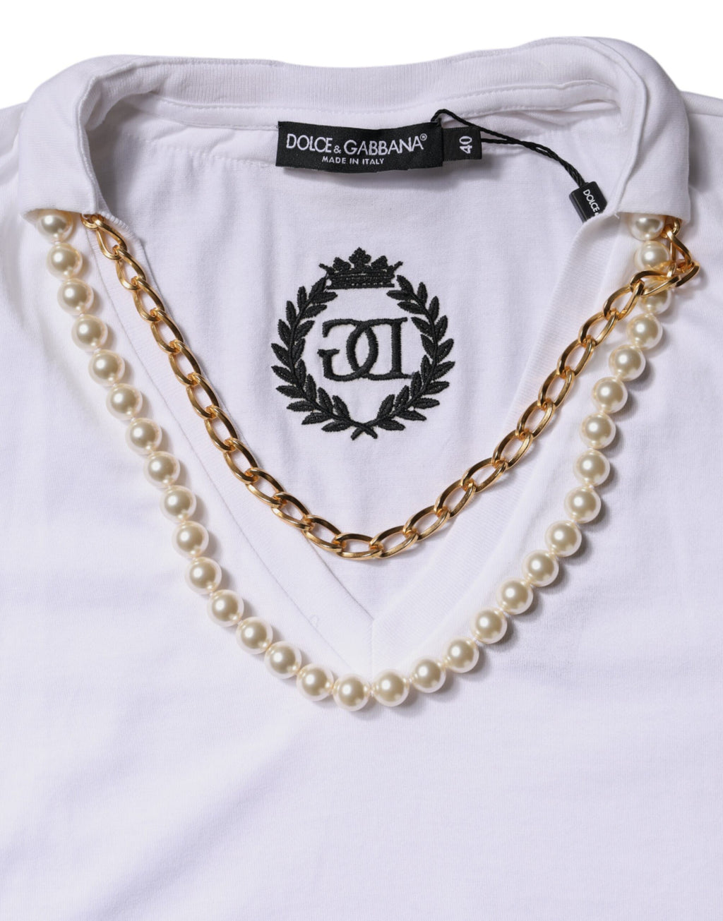 Dolce & Gabbana Weißes Baumwoll-T-Shirt mit kurzen Ärmeln und Halskette