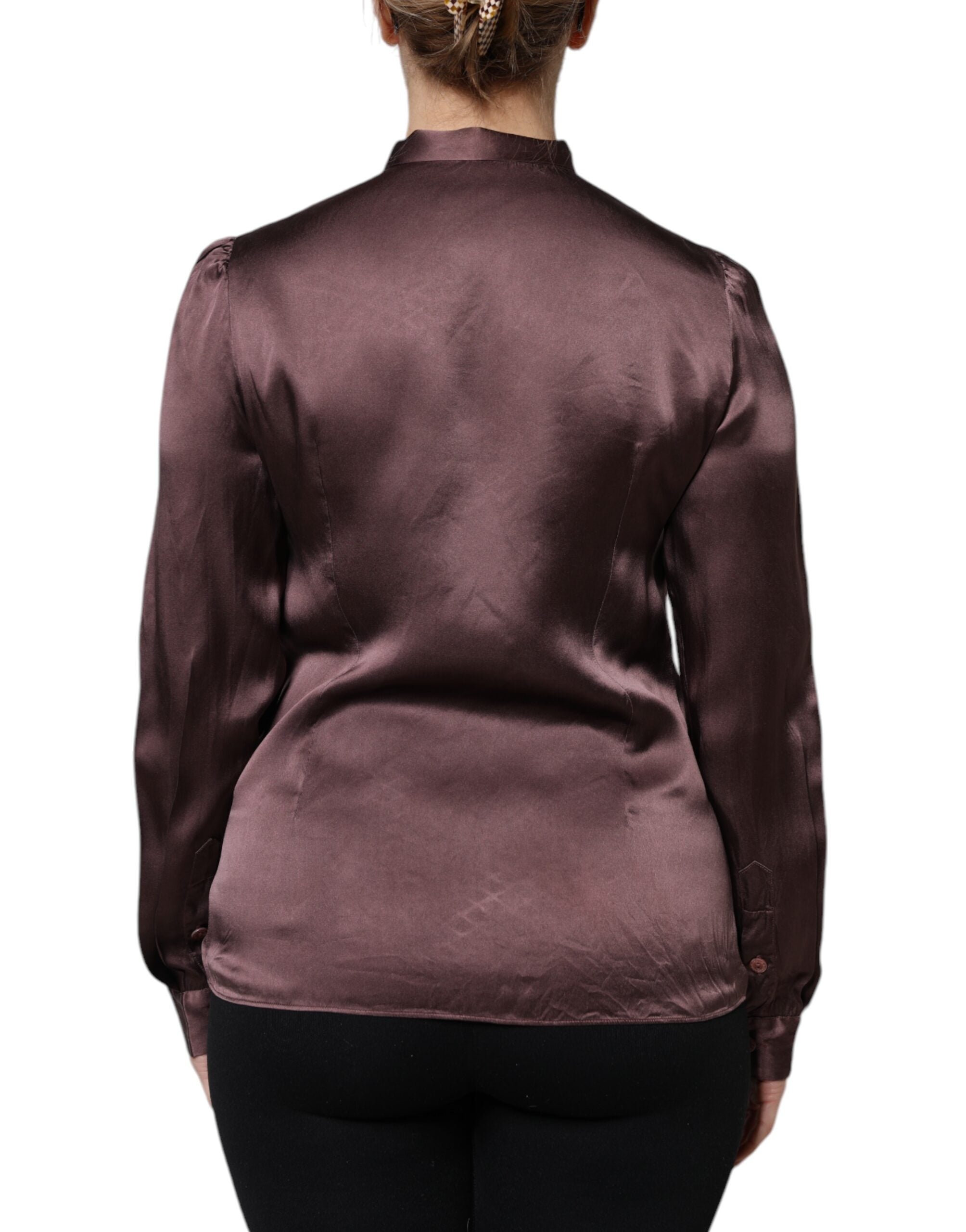 Dolce & Gabbana Braunes Ascot-Kragen-Langarm-Blusentop