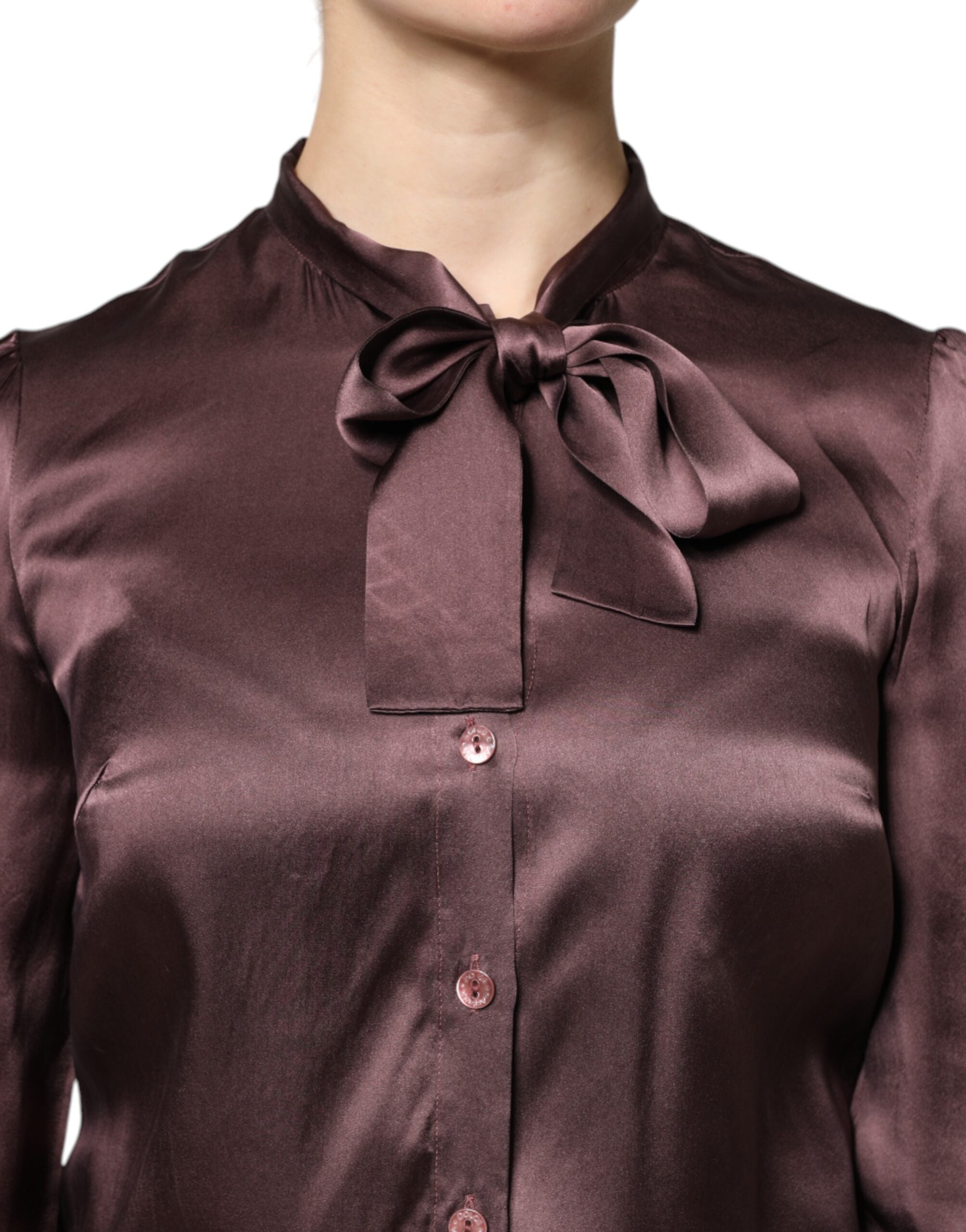 Dolce & Gabbana Braunes Ascot-Kragen-Langarm-Blusentop
