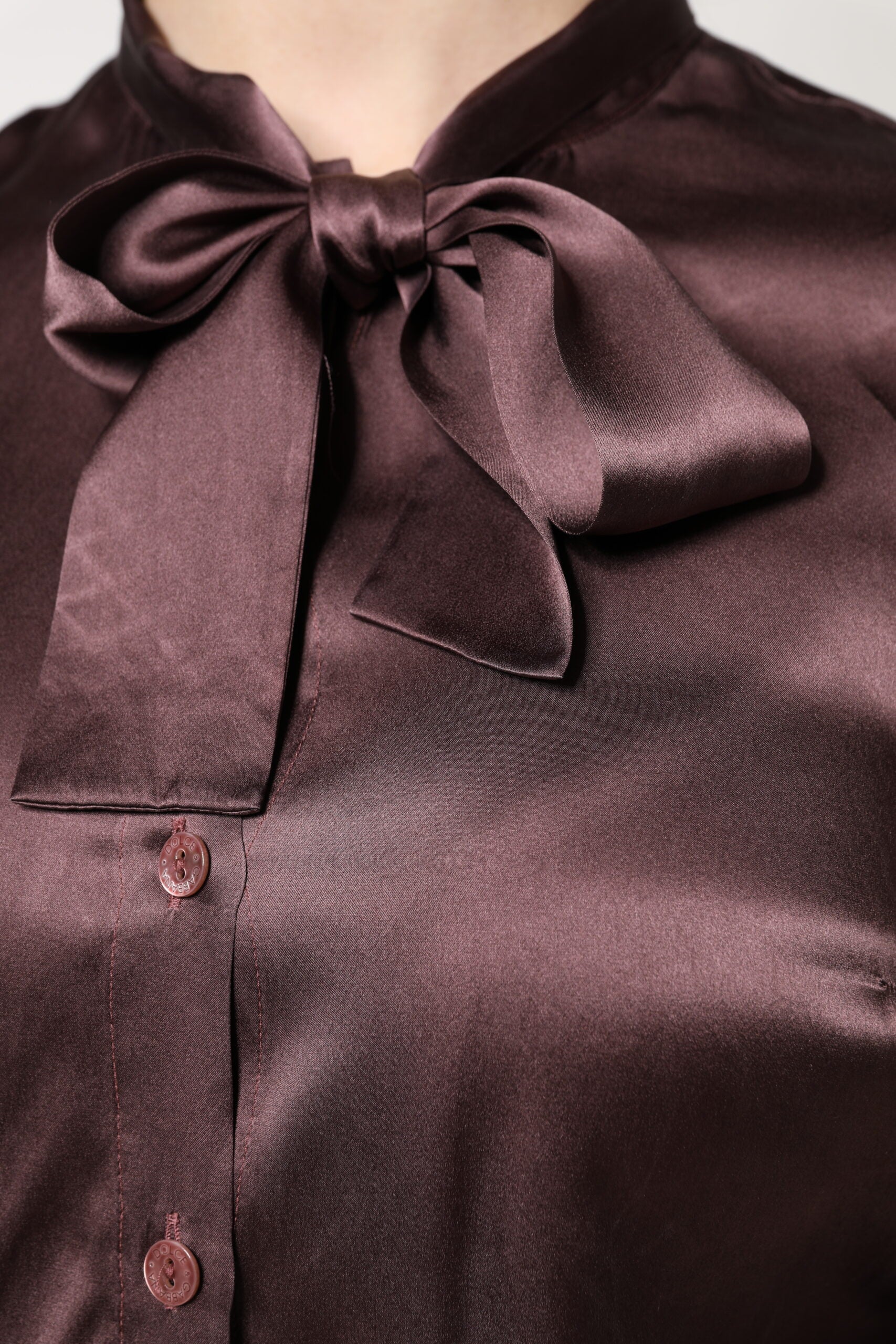 Dolce & Gabbana Braunes Ascot-Kragen-Langarm-Blusentop