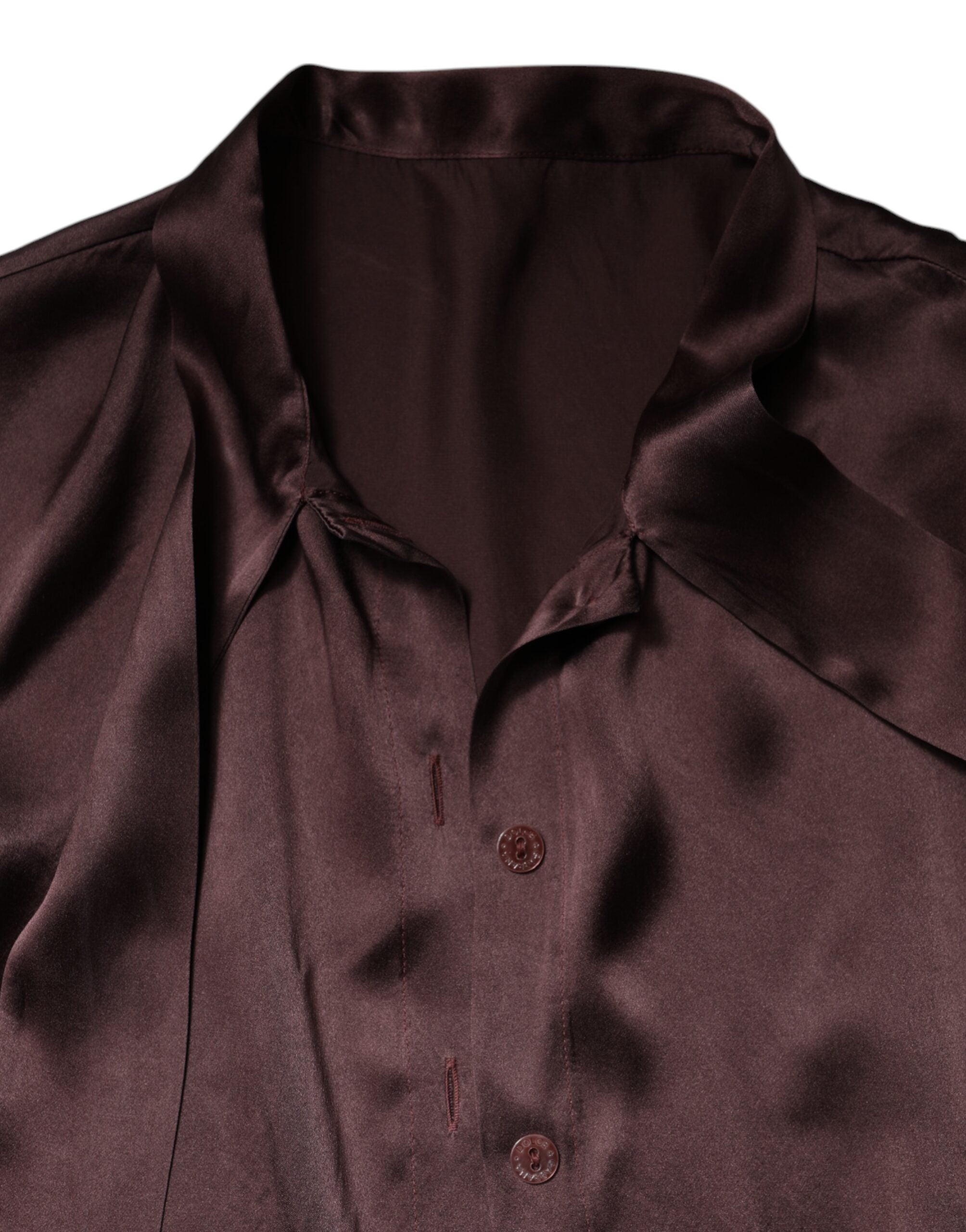 Dolce & Gabbana Braunes Ascot-Kragen-Langarm-Blusentop