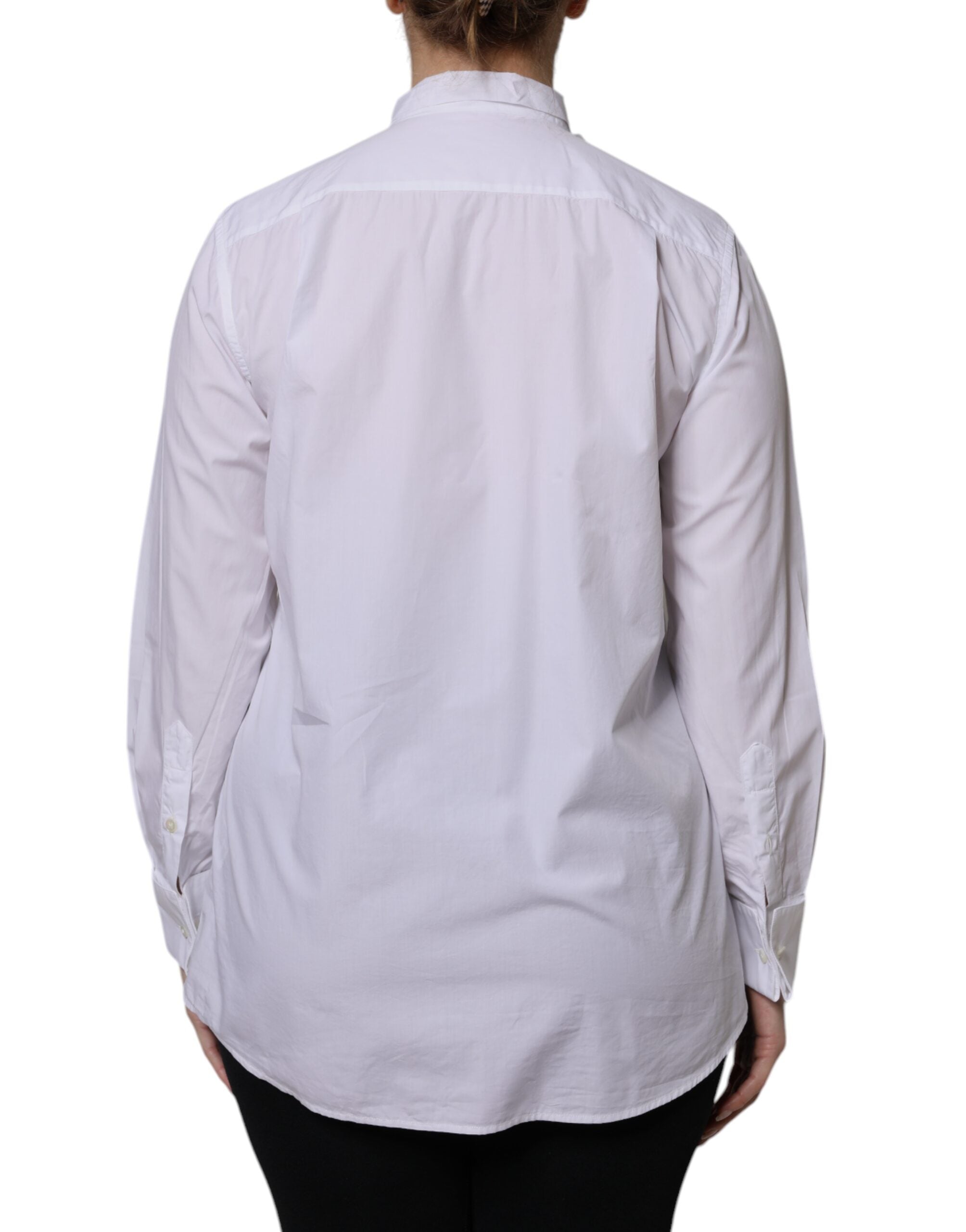 Dolce & Gabbana Weißer Ascot-Kragen Langarm-Bluse Top