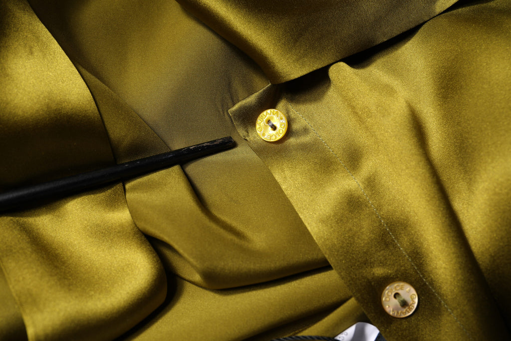 Dolce & Gabbana Olivgrüner Ascot-Kragen Langarm-Bluse Top