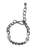 Dolce & Gabbana Zilverkleurige Ketting Karabijnsluiting Logo Grijze Parels Armband