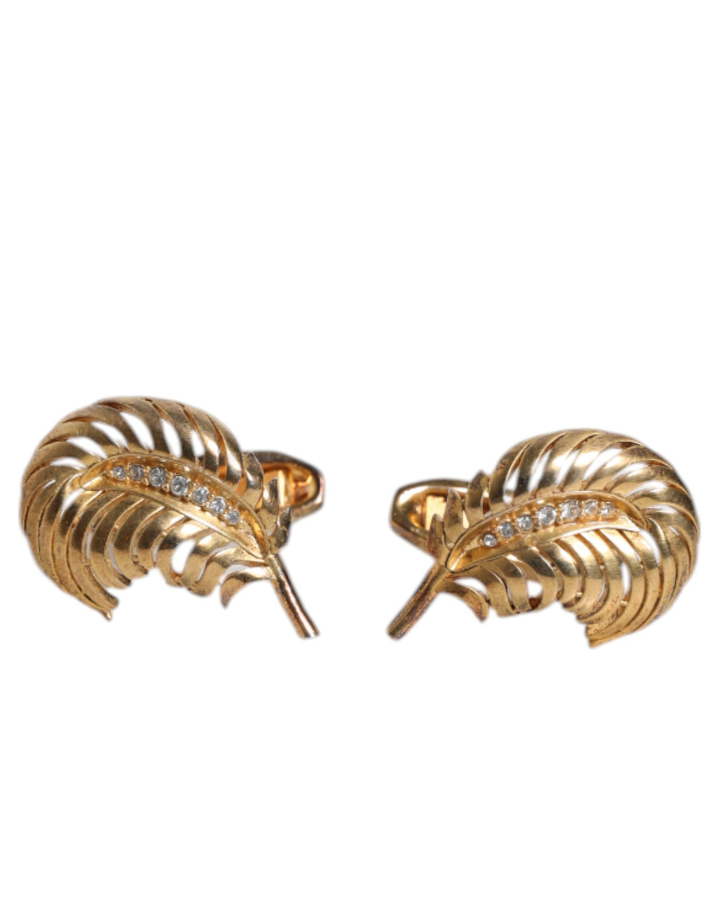 Dolce & Gabbana Gold 925 Sterling Silber Kristall Blatt Accessoire Manschettenknopf