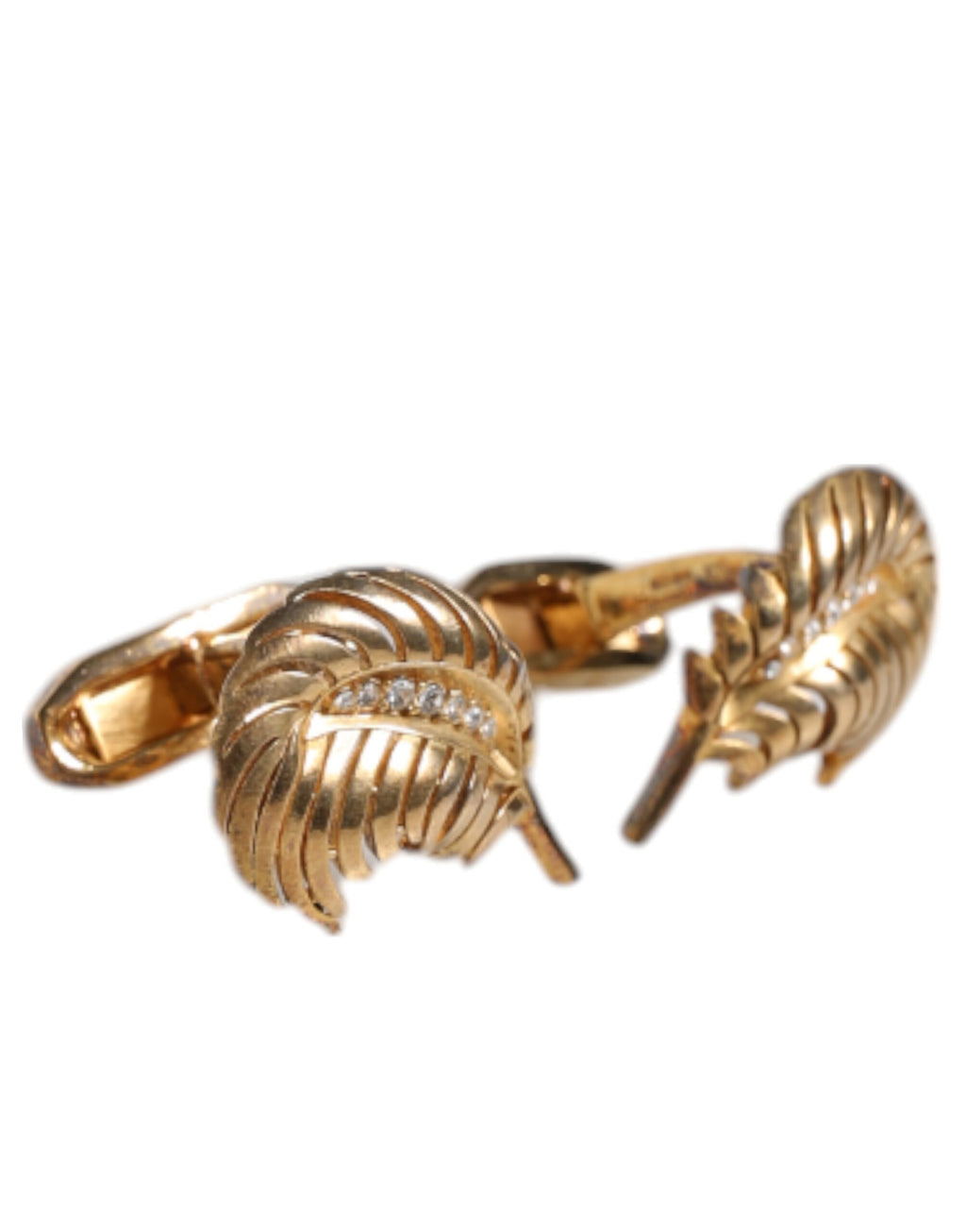 Dolce & Gabbana Gold 925 Sterling Silber Kristall Blatt Accessoire Manschettenknopf
