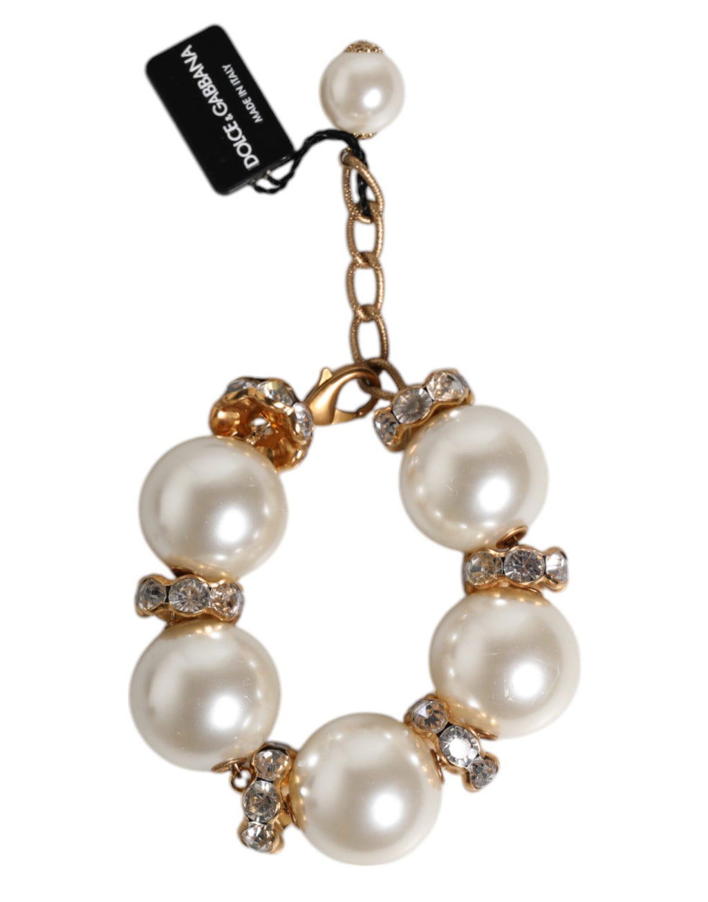 Dolce & Gabbana Gold-Ton Messing Maxi Perle Karabiner-Verschluss Logo Armband