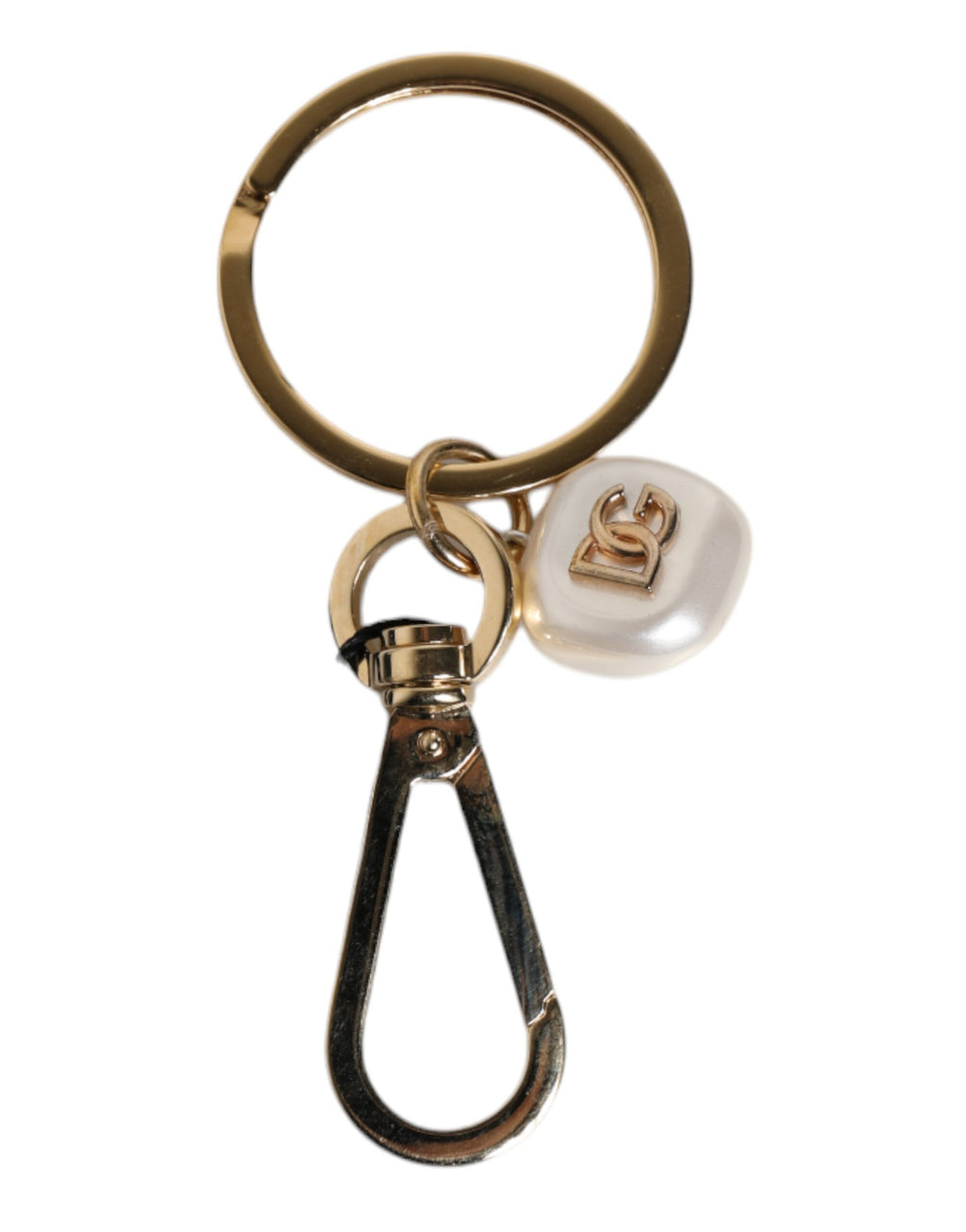 Dolce & Gabbana Chic Gold Messing Faux Perle Brief Charme Schlüsselanhänger Schlüsselanhänger