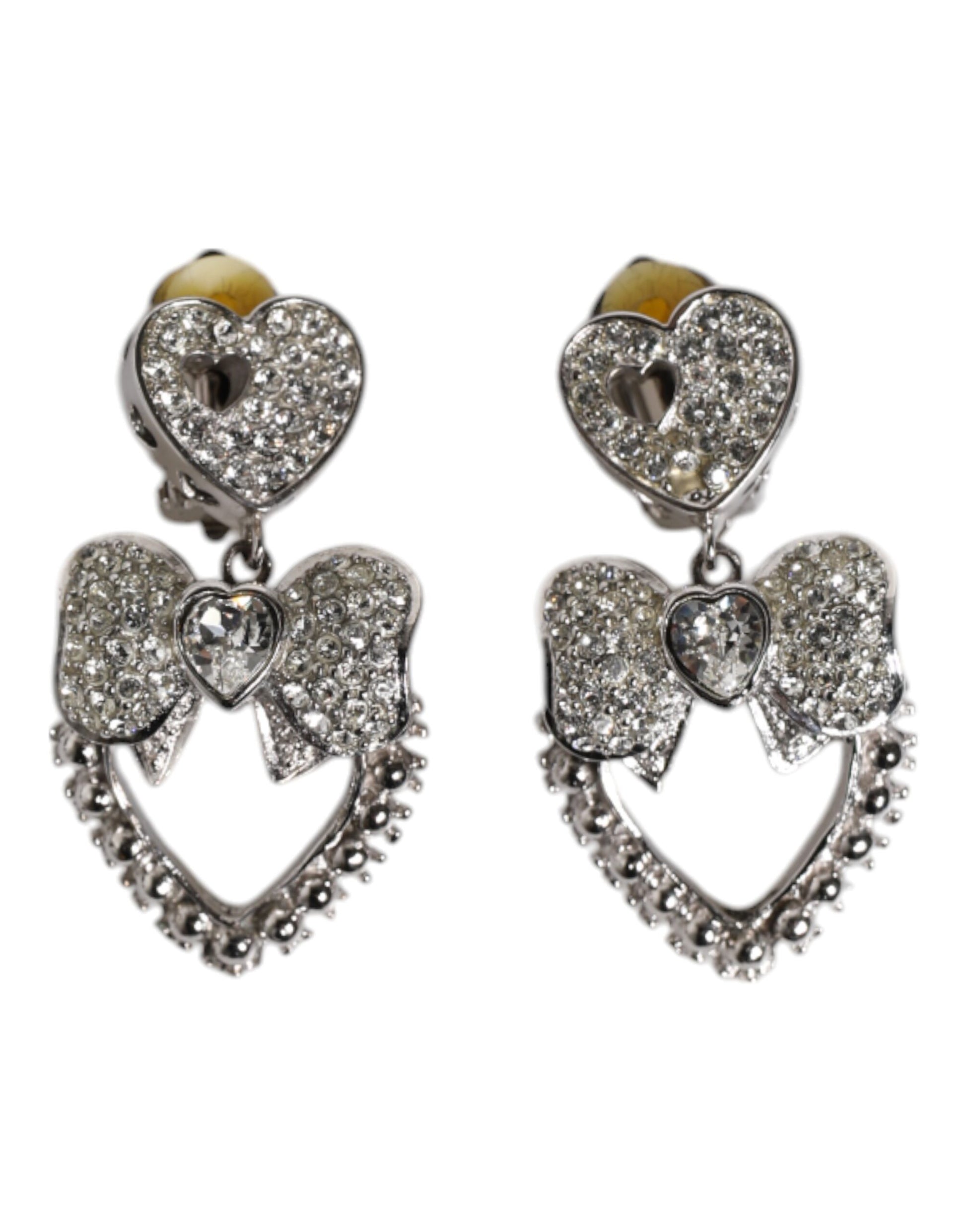 Dolce & Gabbana Silber Herz Bogen Strass baumeln Clip-On Ohrringe