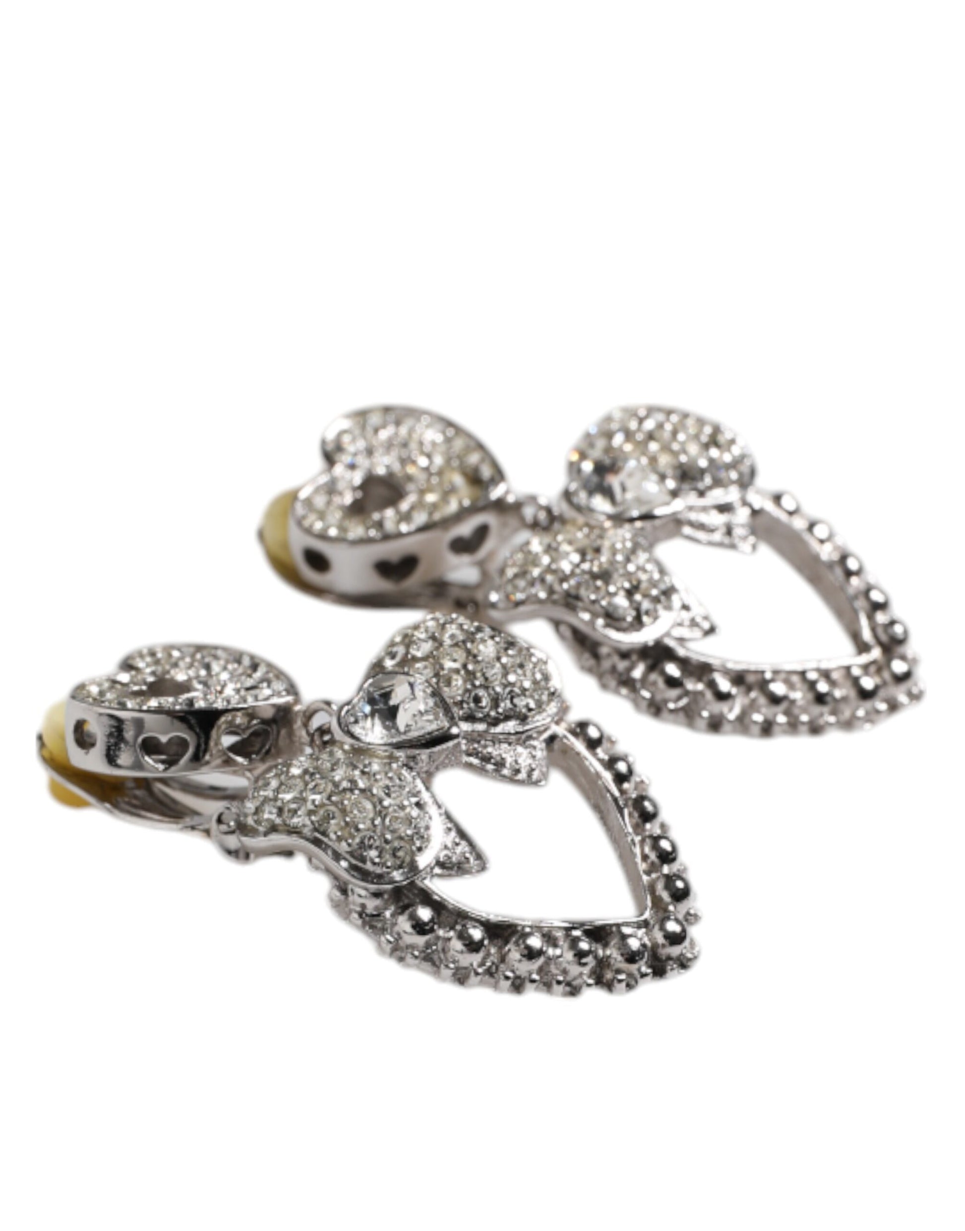 Dolce & Gabbana Silber Herz Bogen Strass baumeln Clip-On Ohrringe