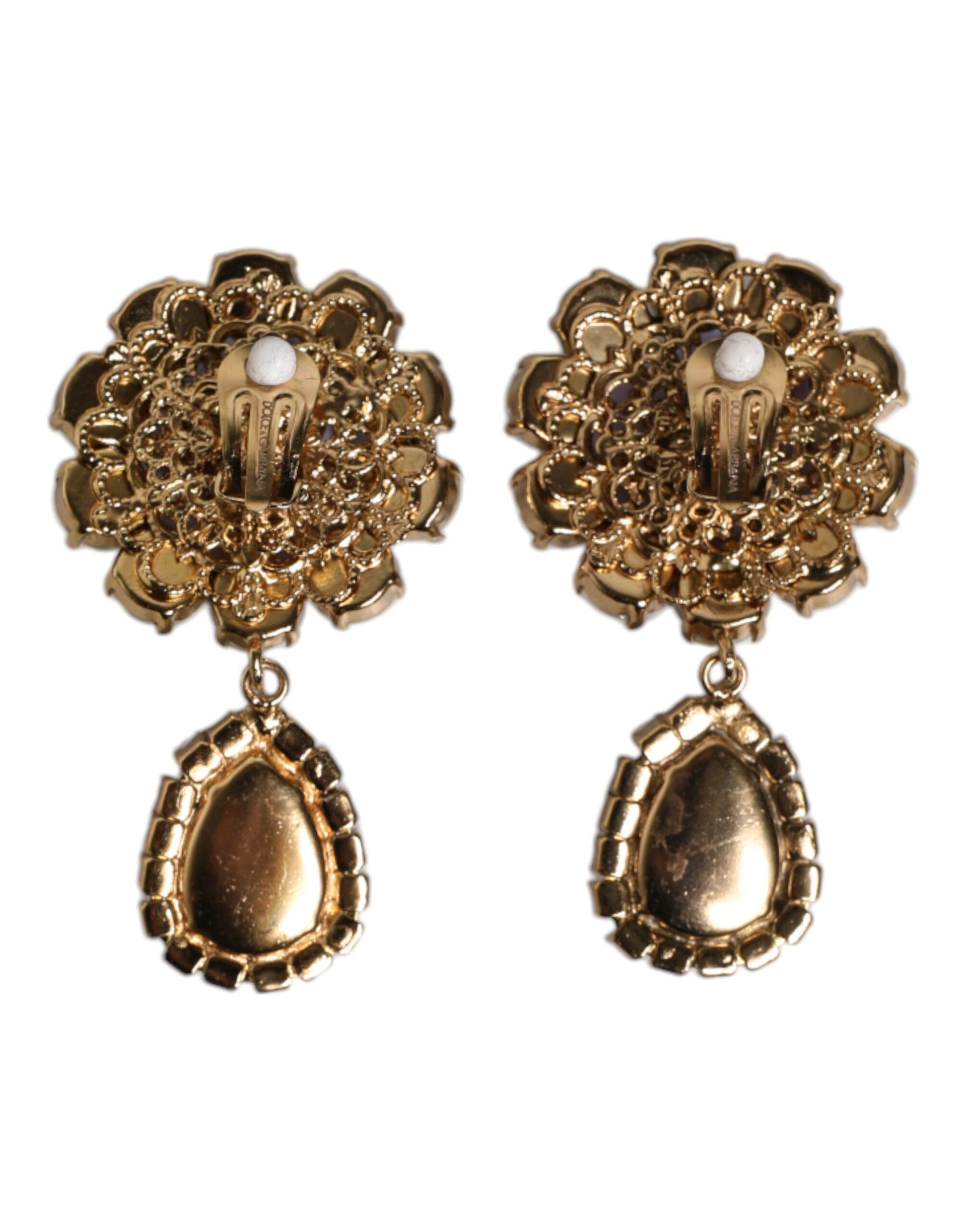 Dolce & Gabbana Lila Blume Perle Teardrop Kristalle Clip auf Ohrringe