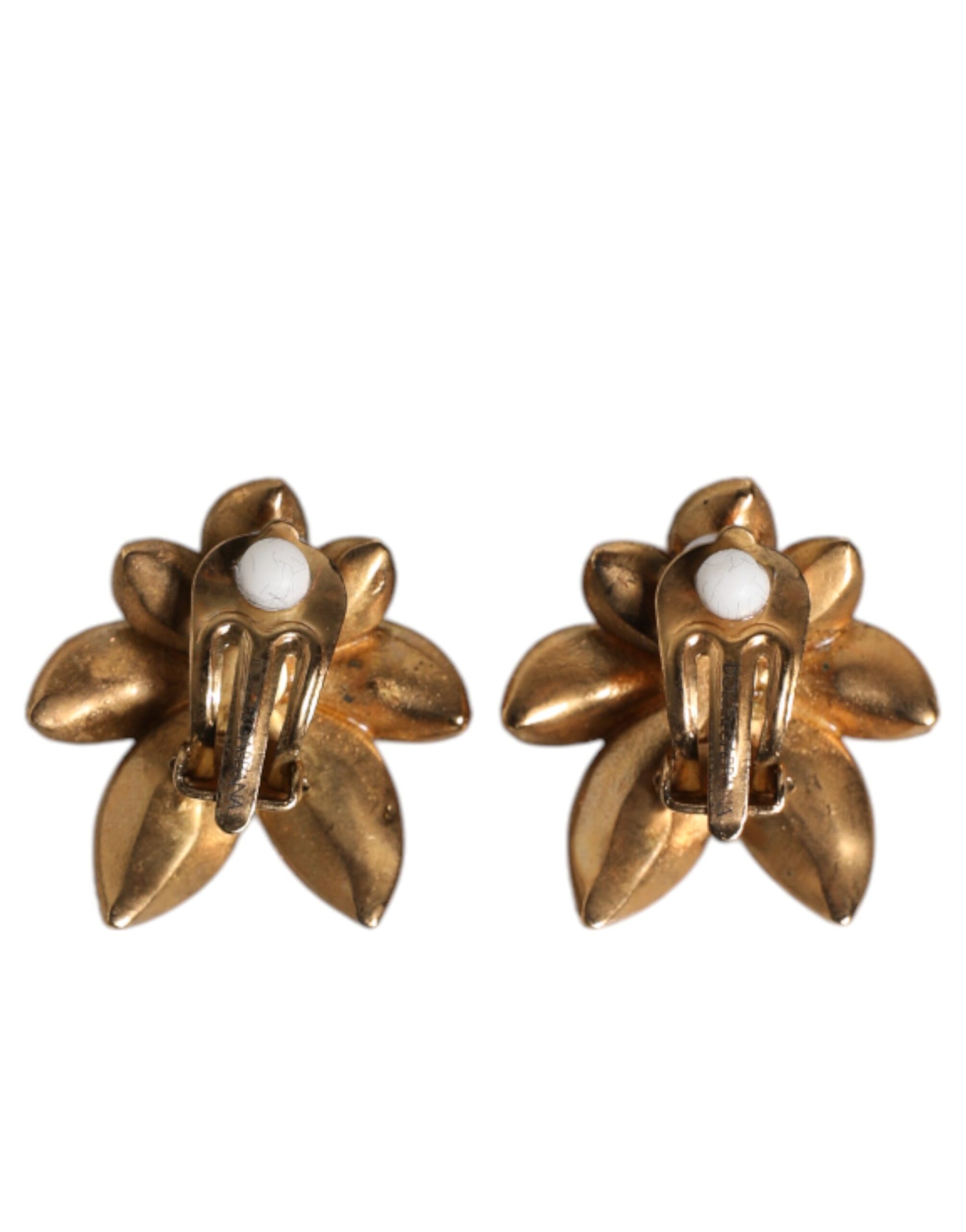 Dolce & Gabbana Gold Messing Lila Blume-förmige Kristalle Clip auf Ohrringe