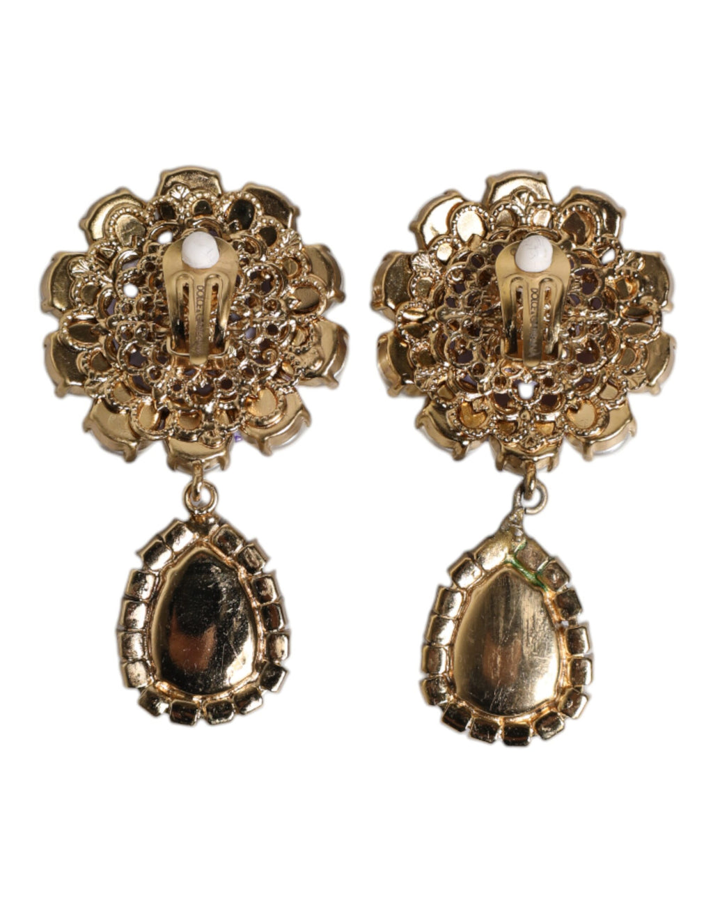 Dolce & Gabbana Lila Blume Perle Teardrop Kristalle Clip auf Ohrringe
