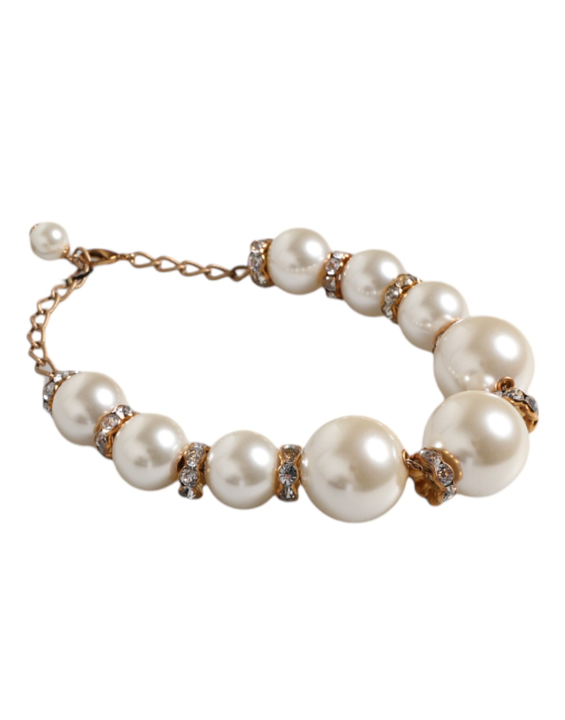Dolce & Gabbana Weiße Maxi Faux Perlen Perlen Kristalle Gold Kette Halskette