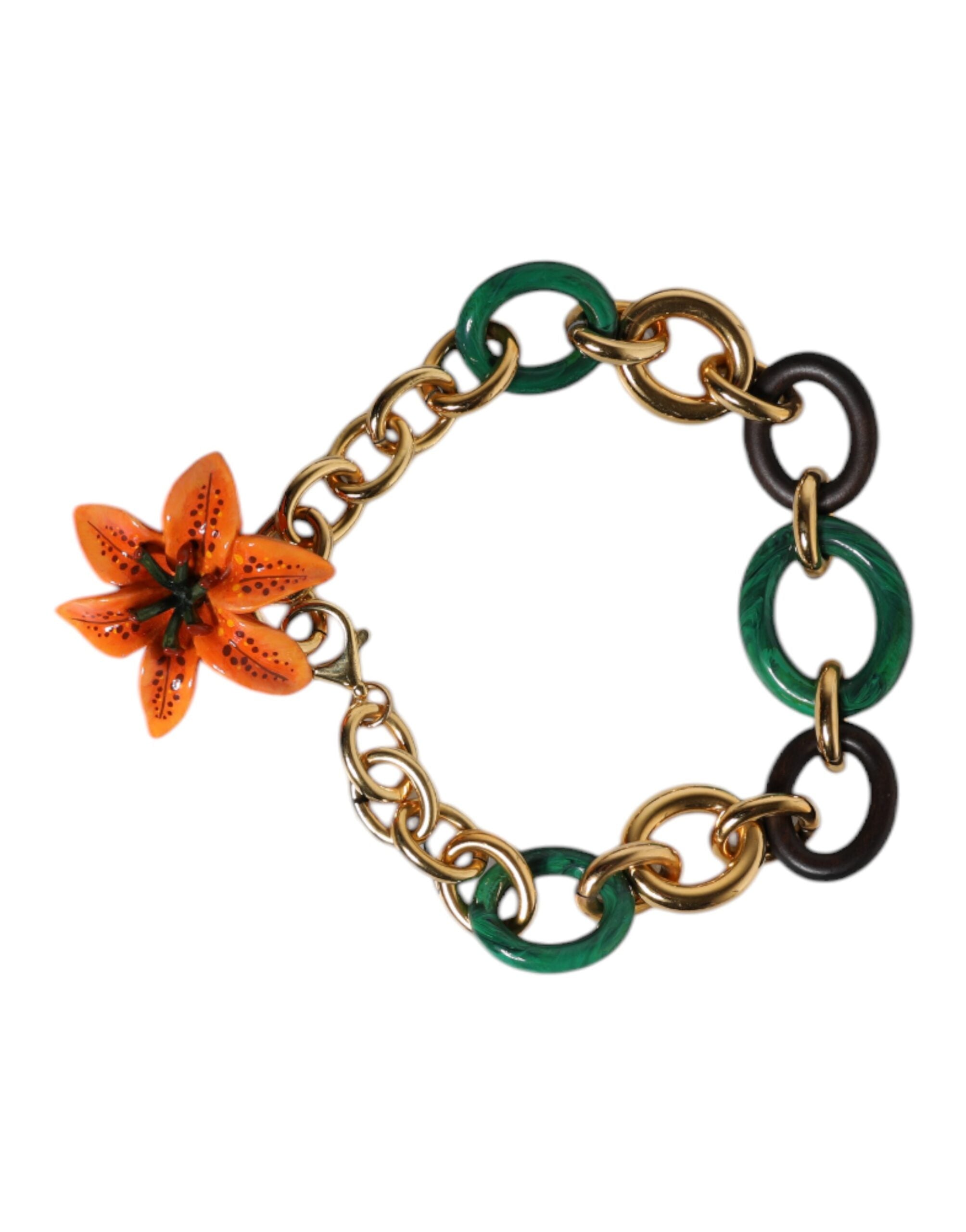 Dolce & Gabbana Multicolor Gold Messing Orange Lily Floral Kette Halskette