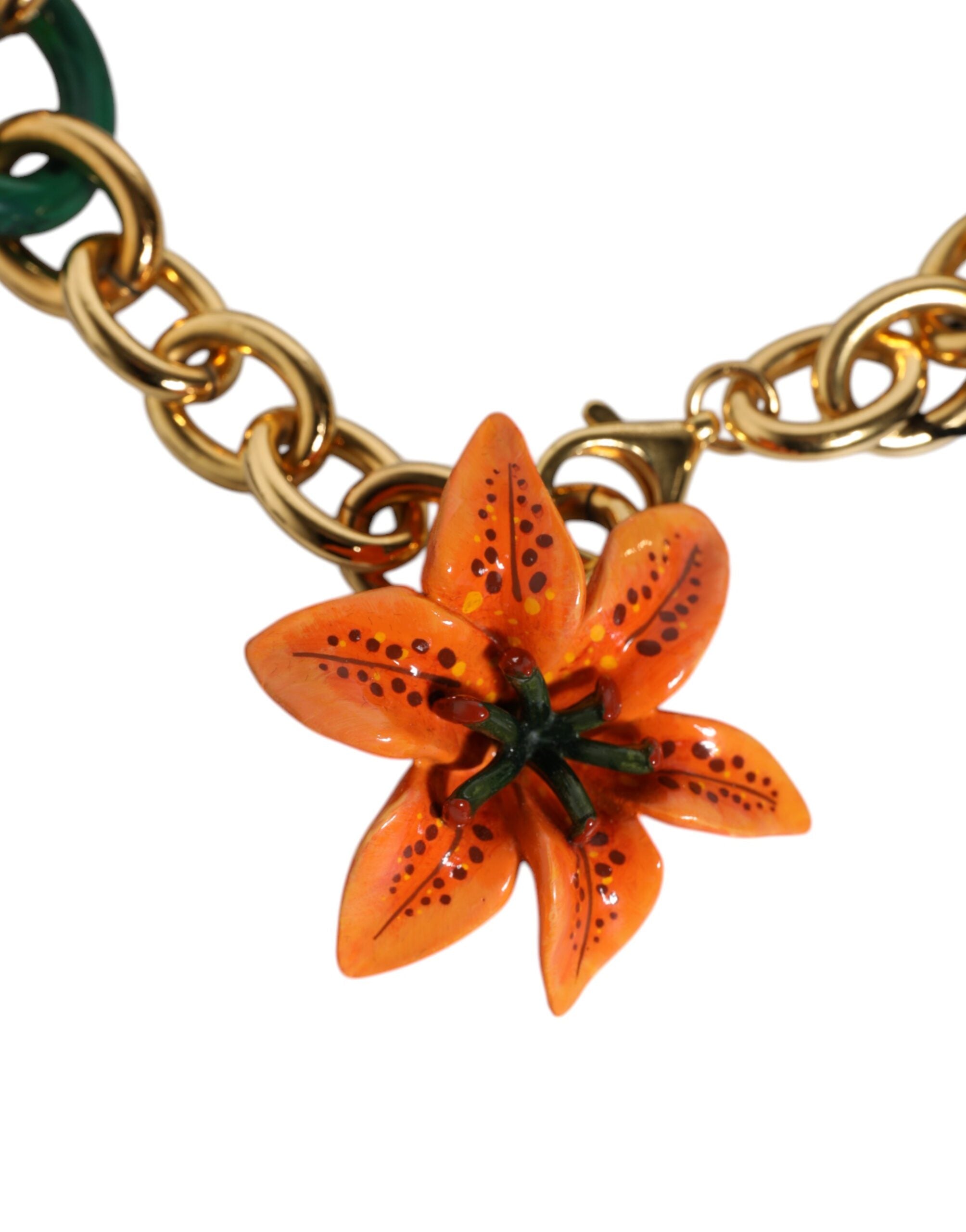 Dolce & Gabbana Multicolor Gold Messing Orange Lily Floral Kette Halskette