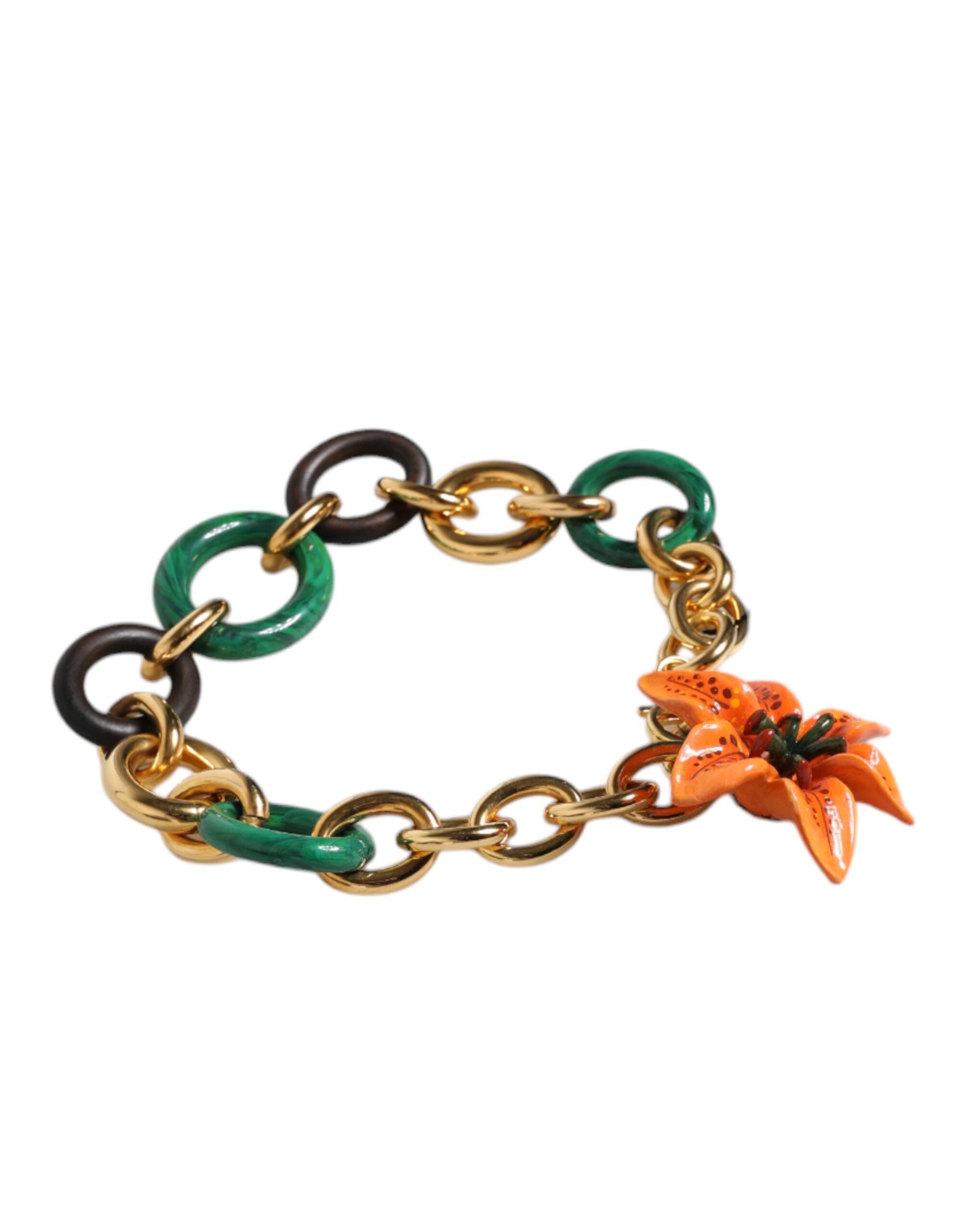 Dolce & Gabbana Multicolor Gold Messing Orange Lily Floral Kette Halskette