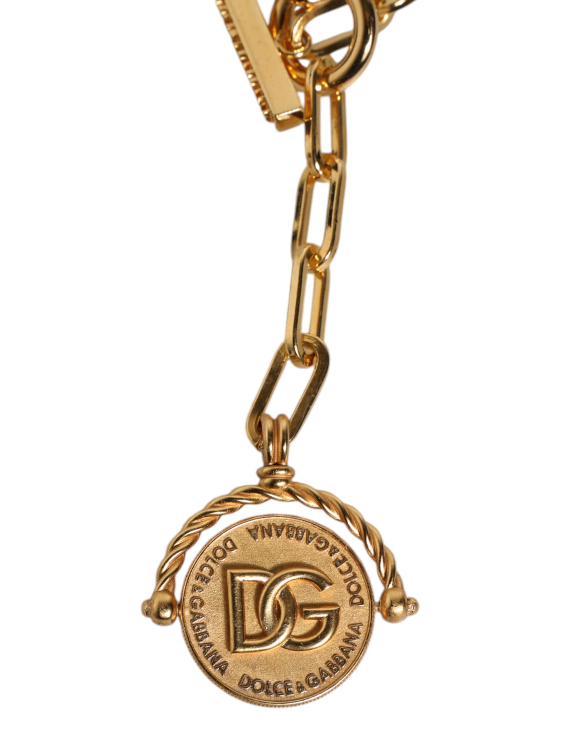 Dolce & Gabbana Goldkette Messing Faux Pearl Charm Logo Anhänger Halskette