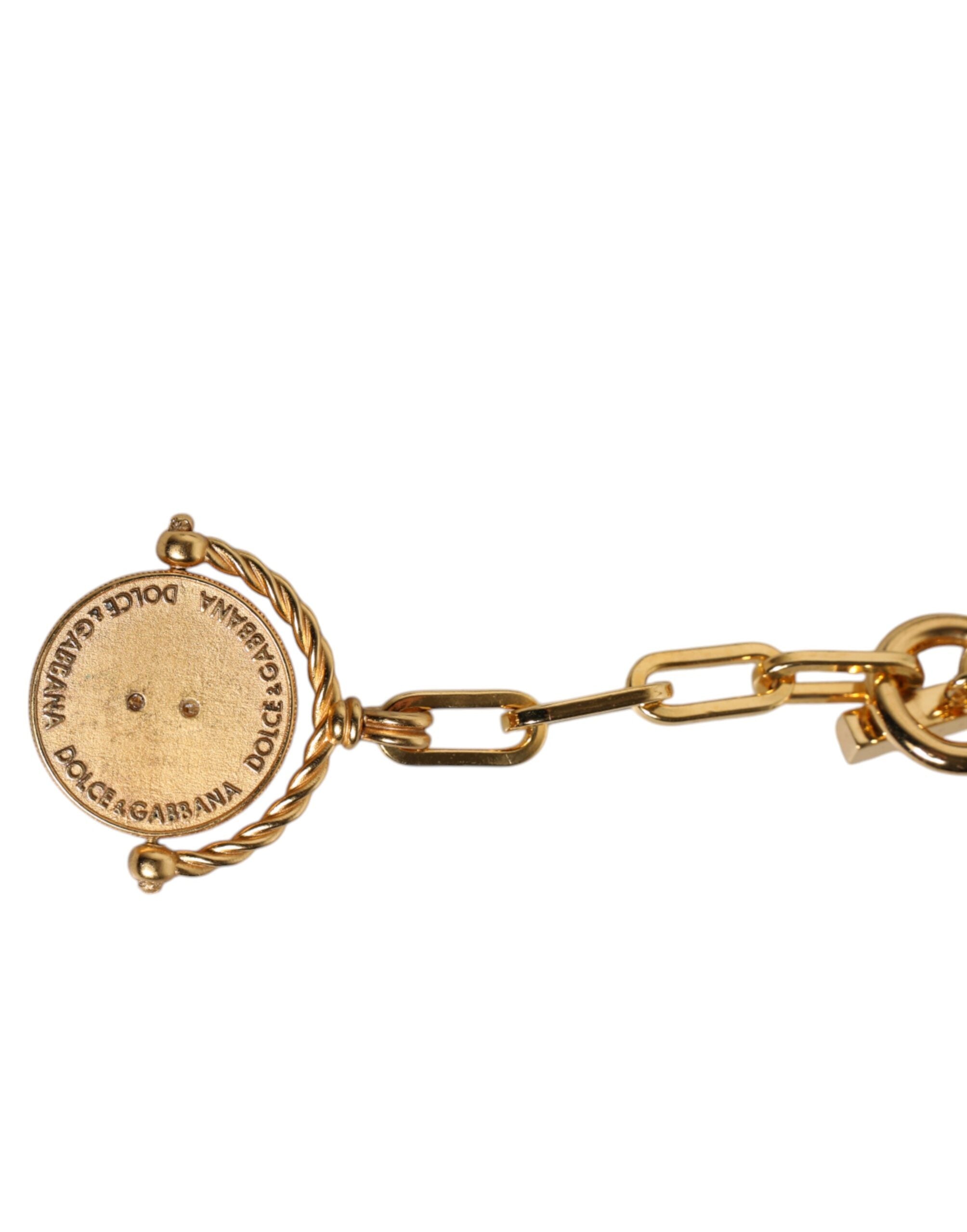 Dolce & Gabbana Goldkette Messing Faux Pearl Charm Logo Anhänger Halskette