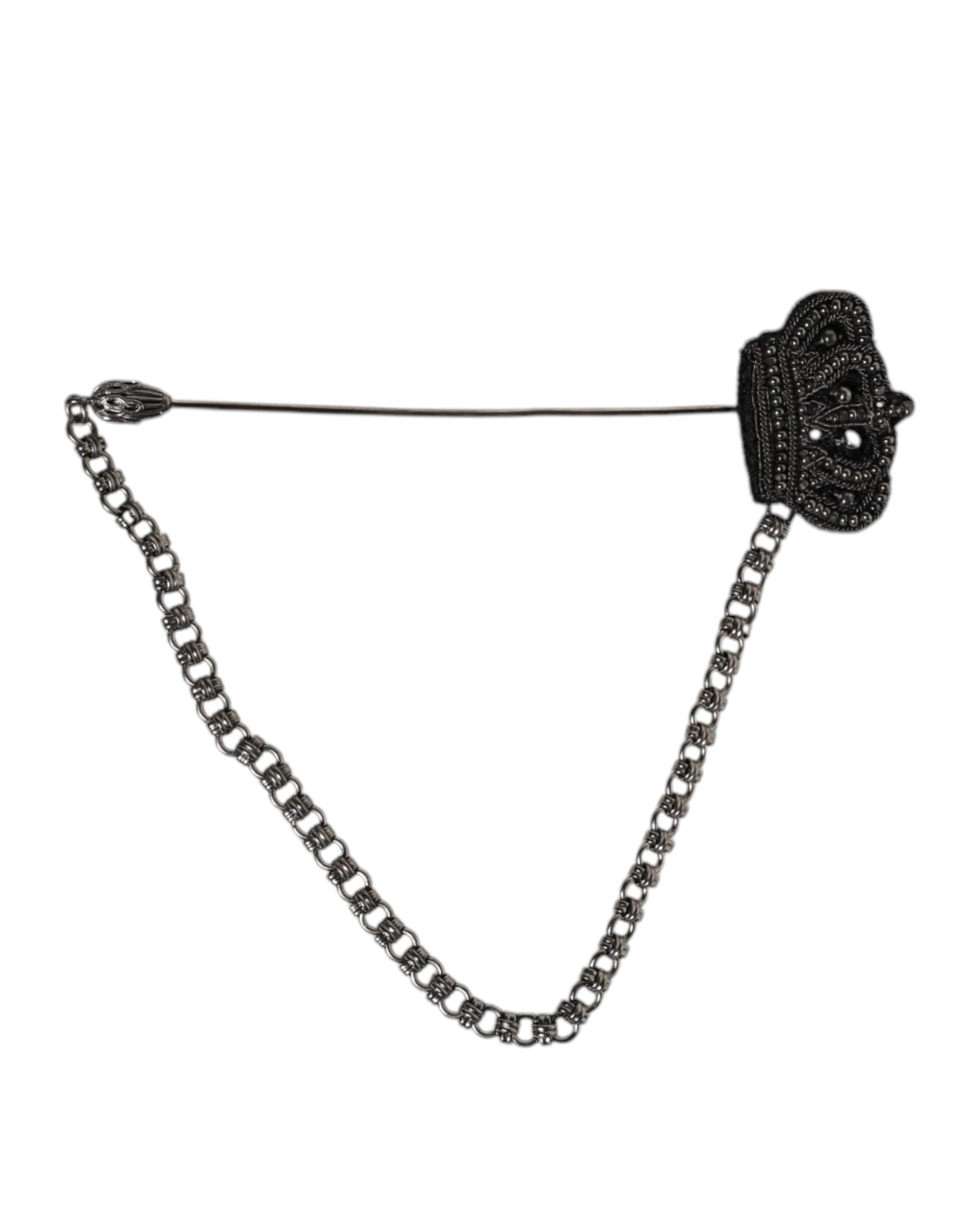 Dolce & Gabbana Silber-Ton Messing Krone Kette Frauen Brosche Reversnadel