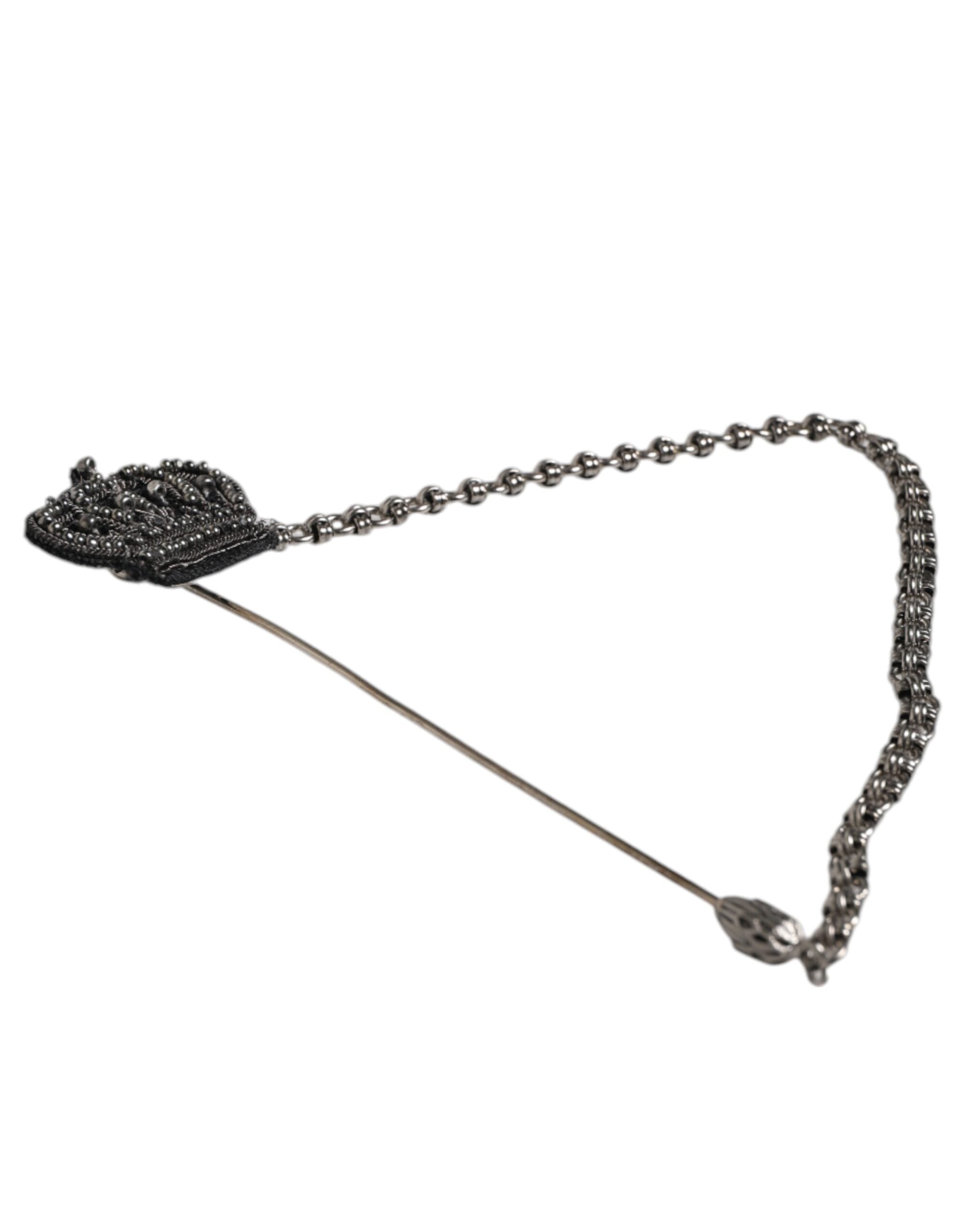 Dolce & Gabbana Silber-Ton Messing Krone Kette Frauen Brosche Reversnadel