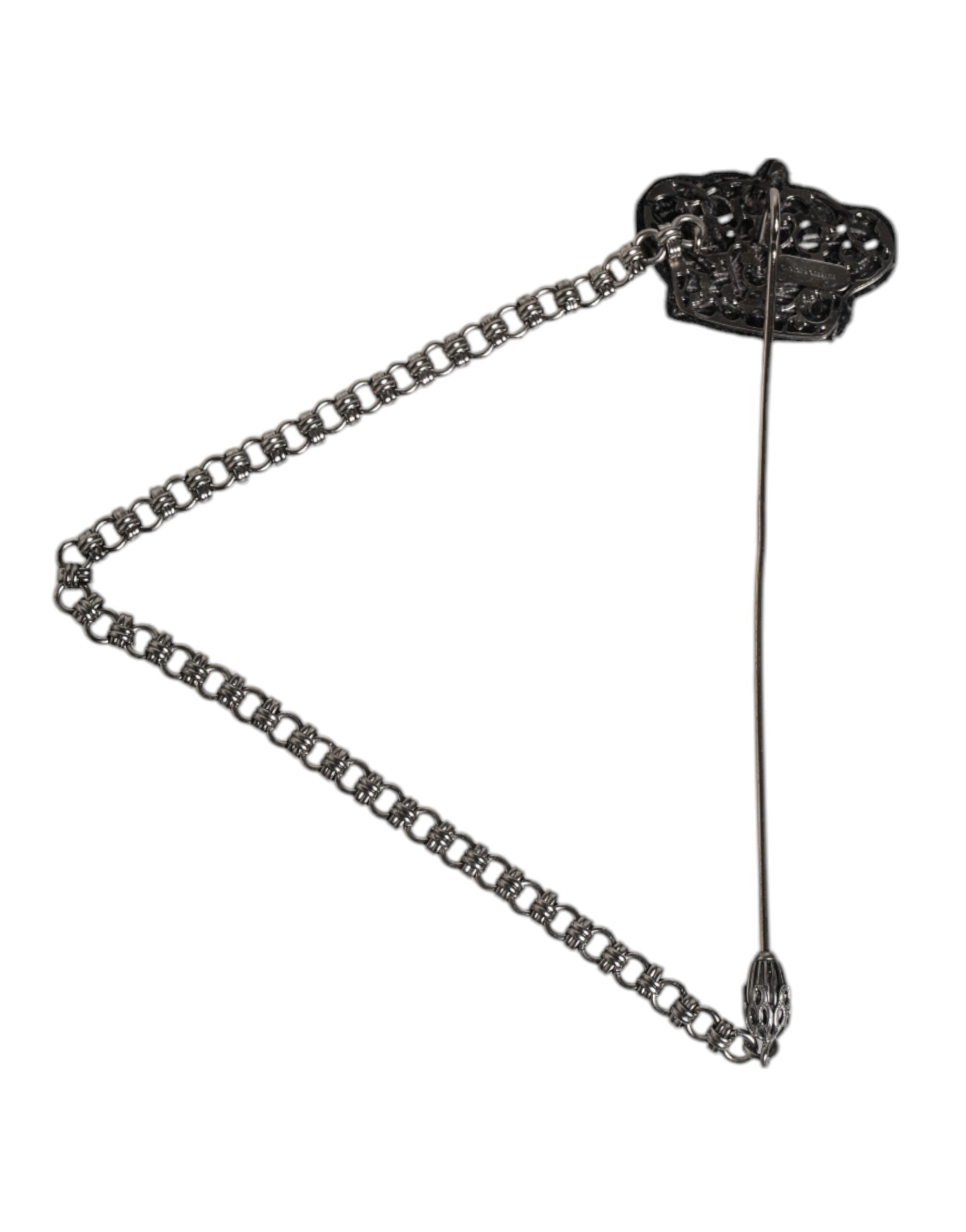 Dolce & Gabbana Silber-Ton Messing Krone Kette Frauen Brosche Reversnadel