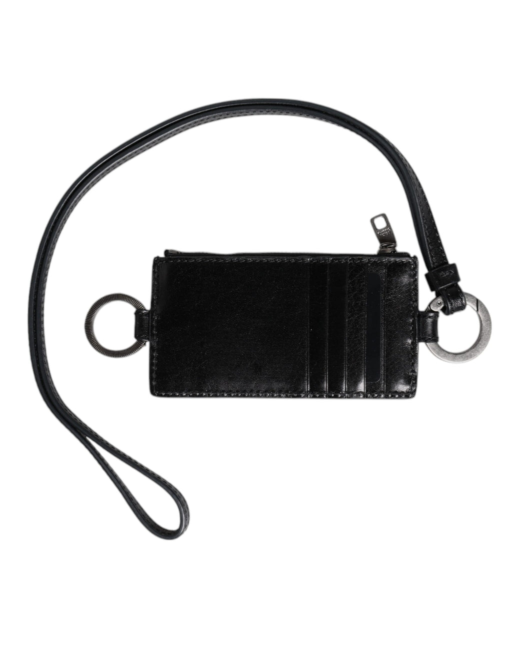 Dolce & Gabbana Schwarzes Leder mit Logo-Prägung Lanyard Kartenhalter Brieftasche