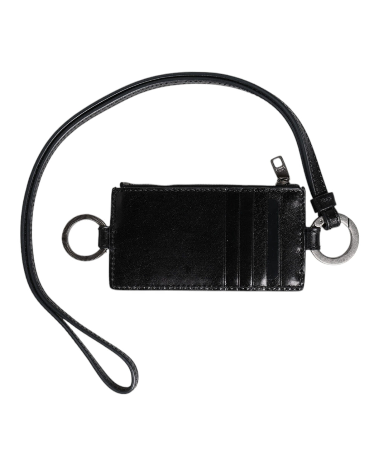 Dolce & Gabbana Zwart Leren Logo Reliëf Keycord Kaarthouder Portemonnee