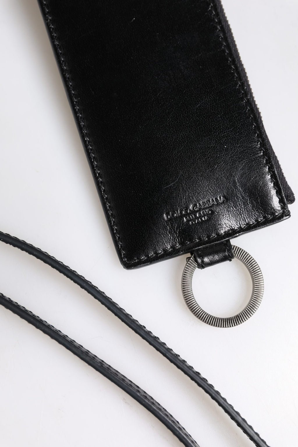 Dolce & Gabbana Zwart Leren Logo Reliëf Keycord Kaarthouder Portemonnee