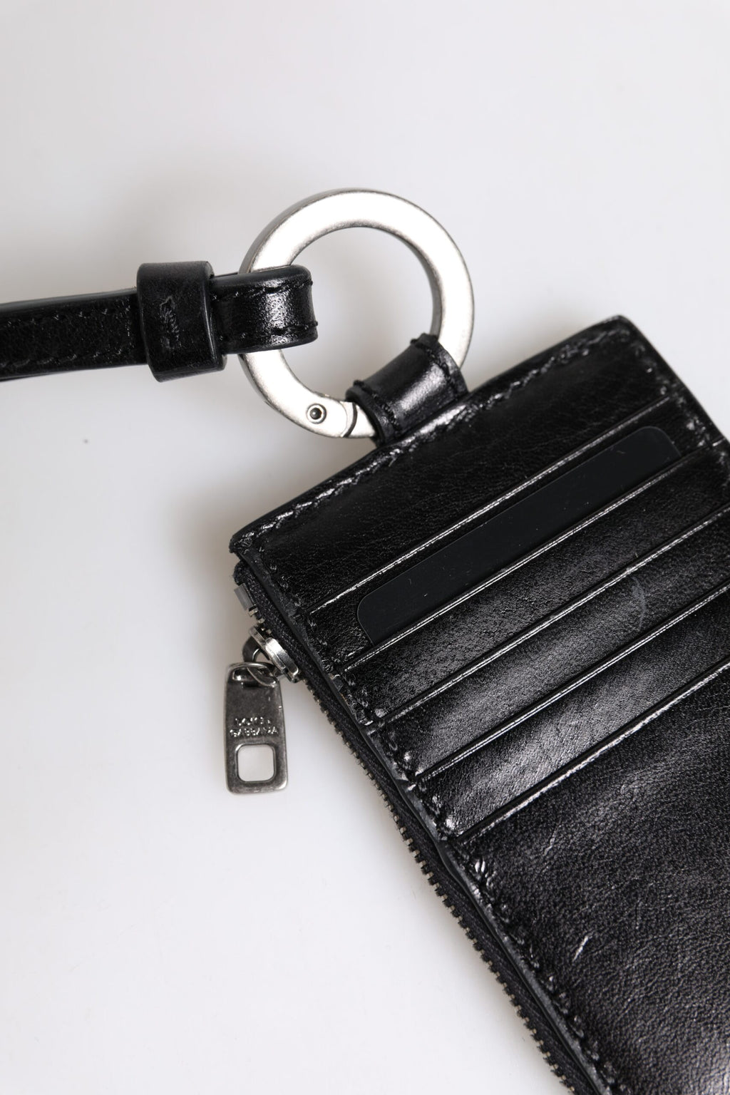 Dolce & Gabbana Zwart Leren Logo Reliëf Keycord Kaarthouder Portemonnee