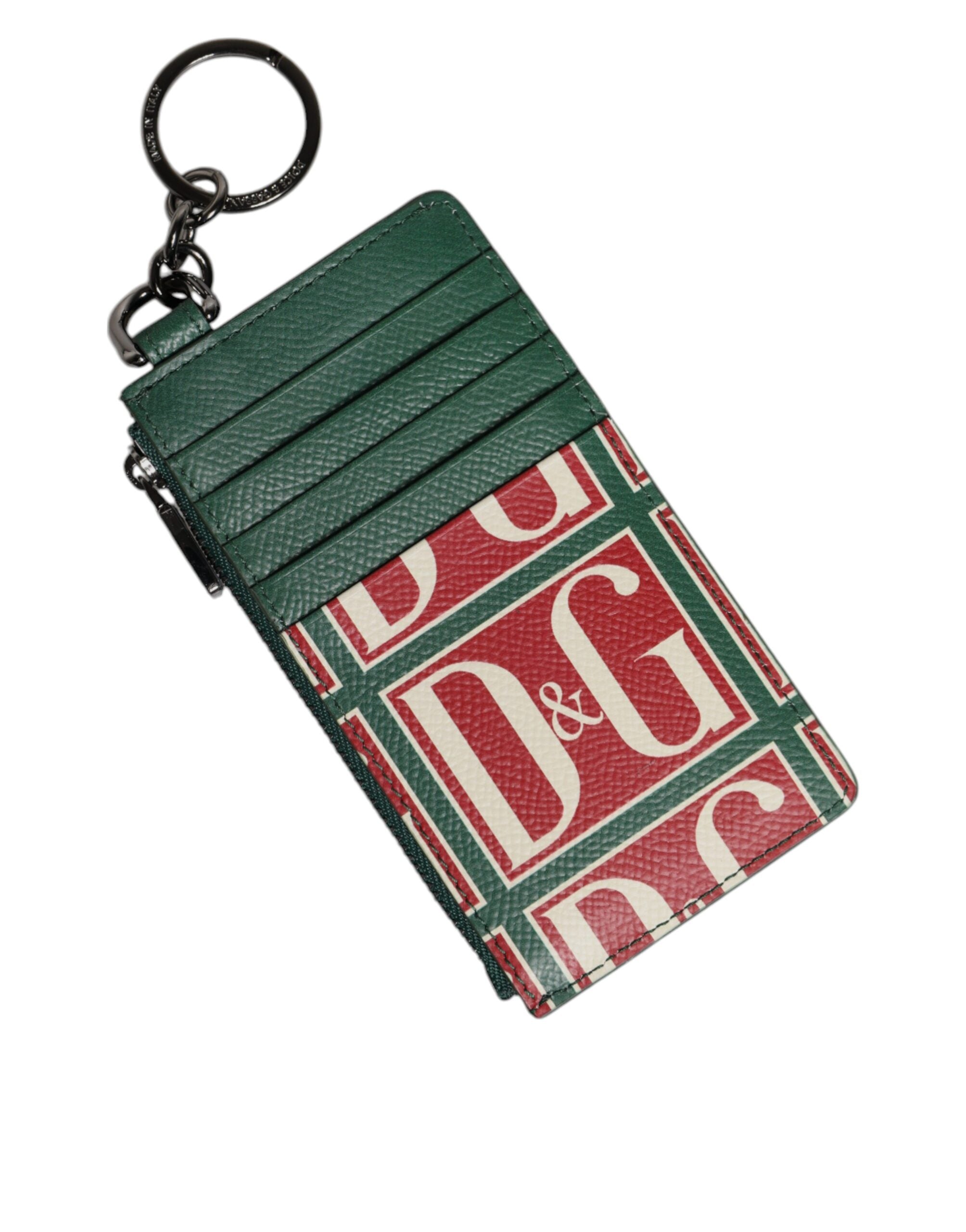 Dolce & Gabbana Grünes Kalbsleder Logo-Druck Monogramm Kartenhalter Brieftasche