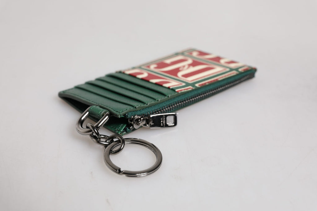 Dolce & Gabbana Grünes Kalbsleder Logo-Druck Monogramm Kartenhalter Brieftasche