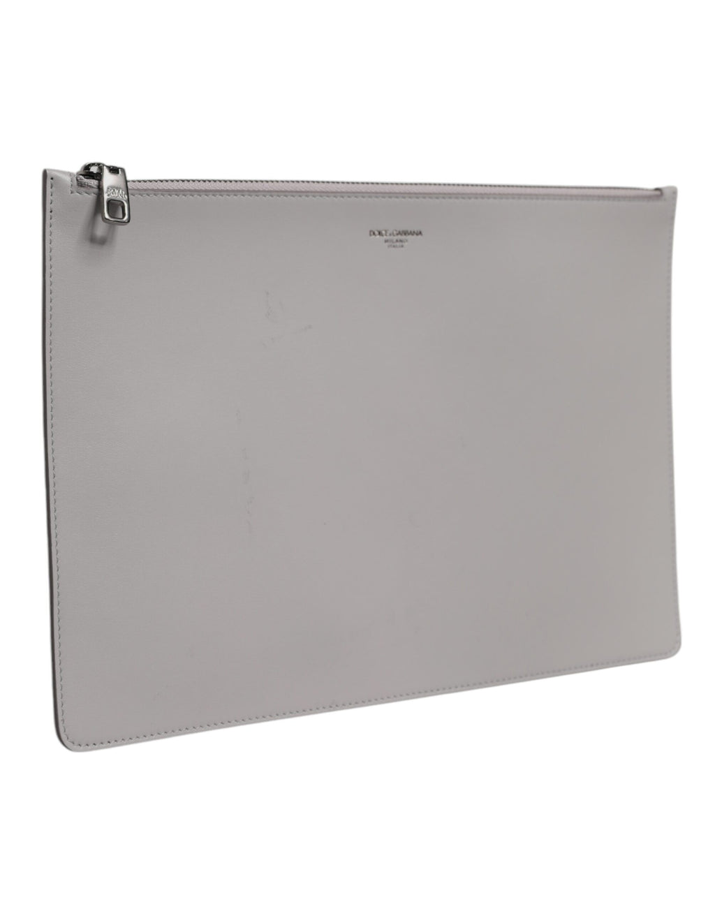 Dolce & Gabbana Graue Solid Leather DG Logo Herren Clutch Zip Pouch Tasche