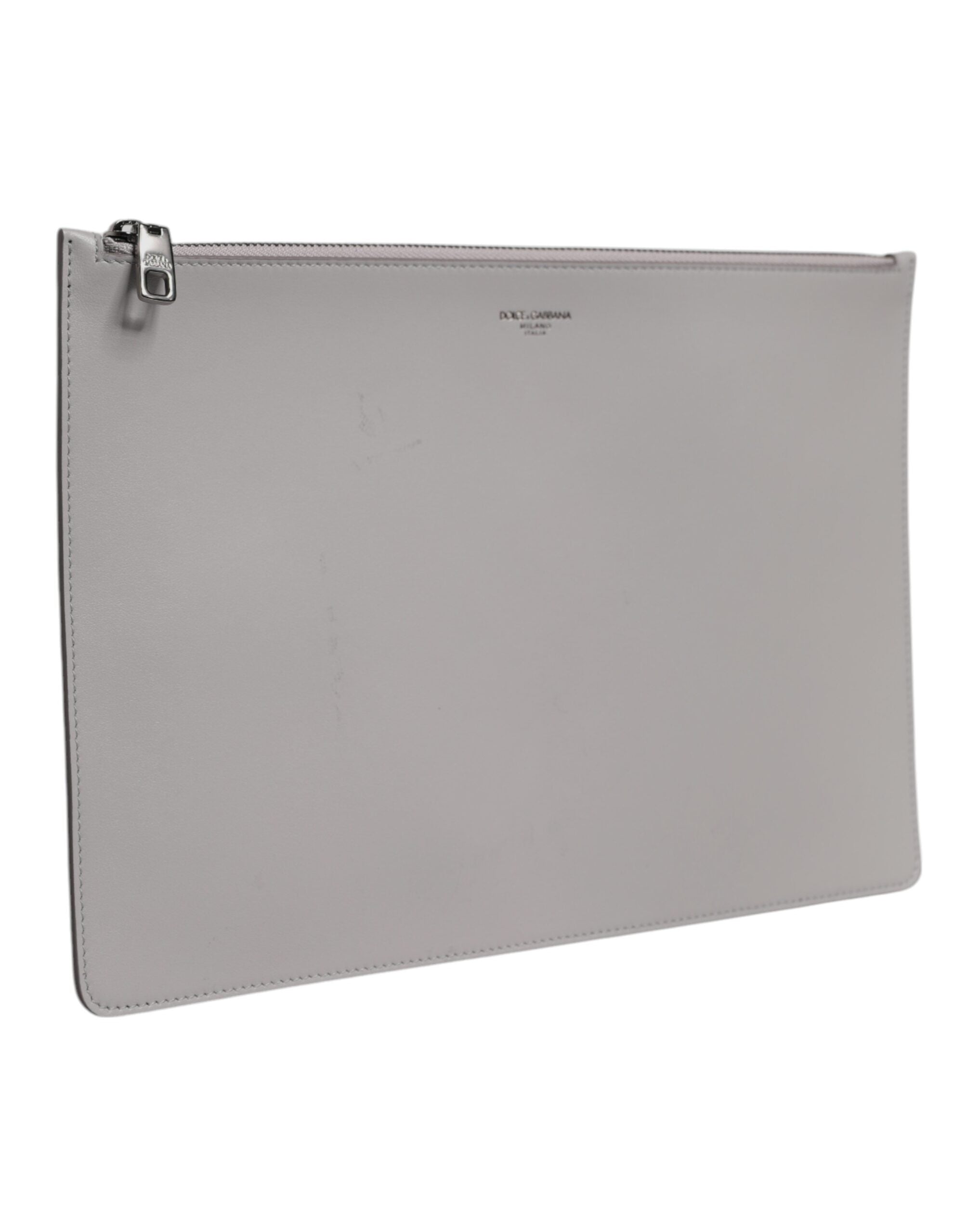 Dolce & Gabbana Graue Solid Leather DG Logo Herren Clutch Zip Pouch Tasche
