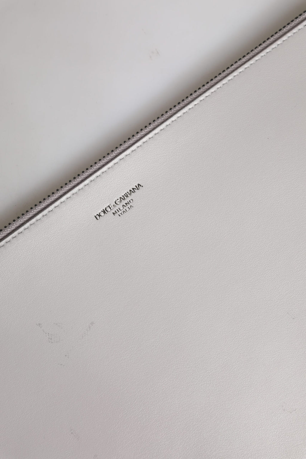 Dolce & Gabbana Graue Solid Leather DG Logo Herren Clutch Zip Pouch Tasche