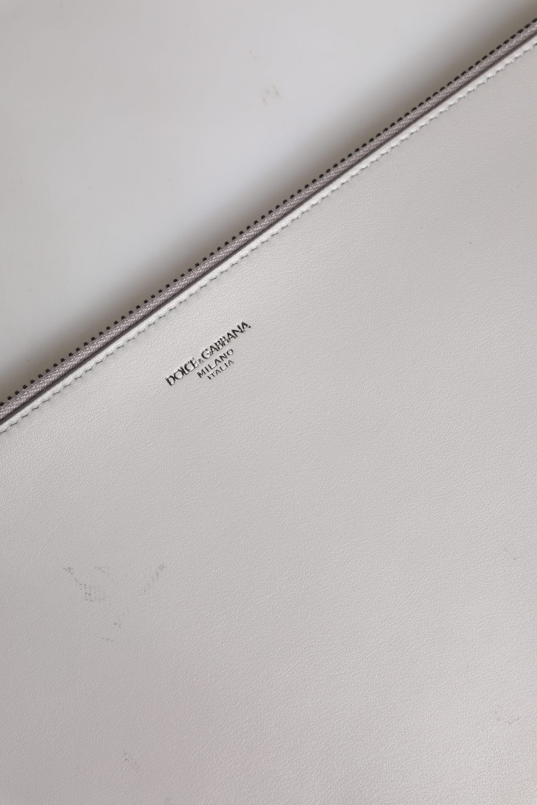 Dolce & Gabbana Graue Solid Leather DG Logo Herren Clutch Zip Pouch Tasche