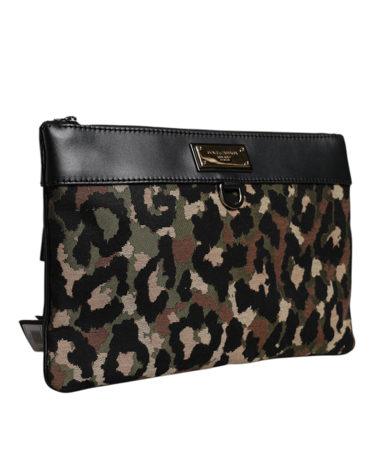 Dolce & Gabbana Clutch mit mehrfarbigem Leoparden-Jacquard-Print und Logo-Applikation