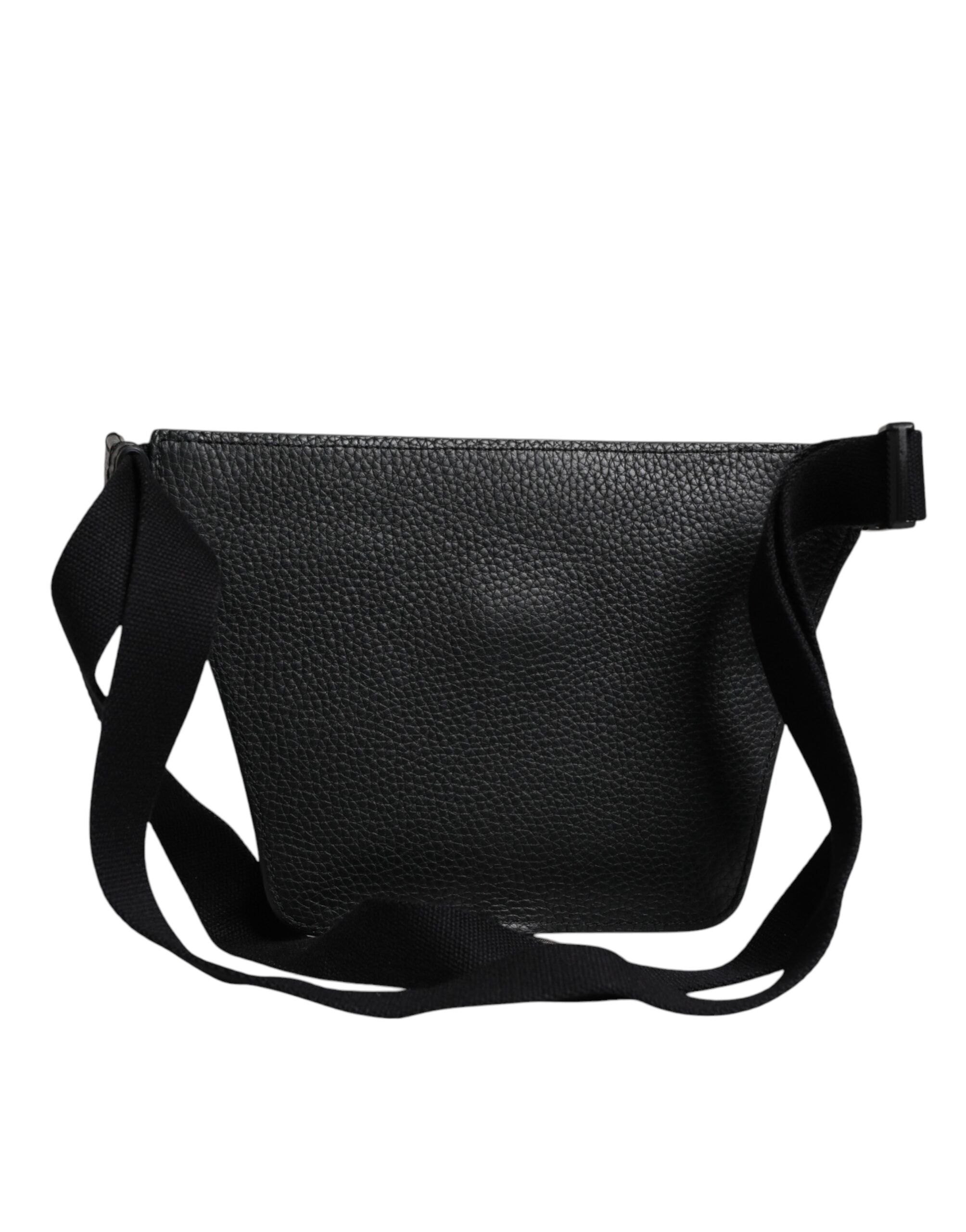 Dolce & Gabbana Schwarzes Kalbsleder Logo Plaque Gürtel Taille Männer Fanny Pack Tasche