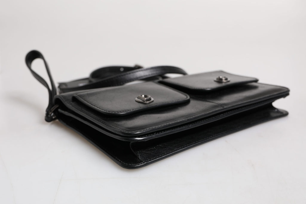 Dolce & Gabbana Schwarzes Leder Logo Geldbörse Schulter Umhängetasche