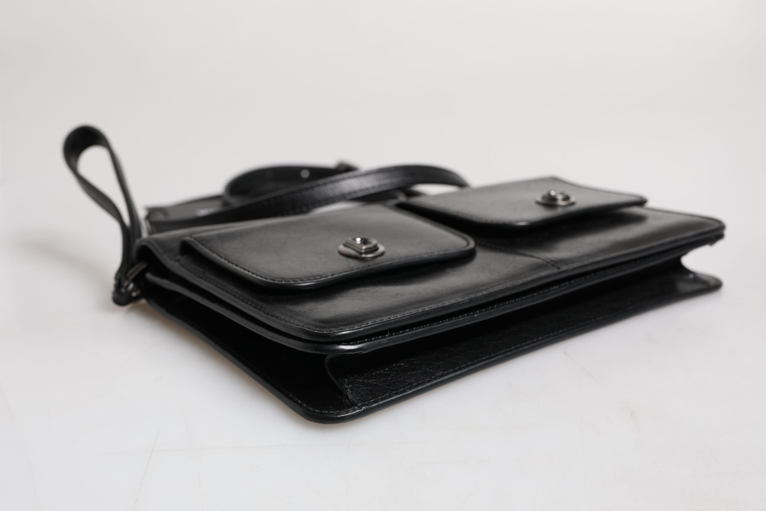 Dolce & Gabbana Schwarzes Leder Logo Geldbörse Schulter Umhängetasche