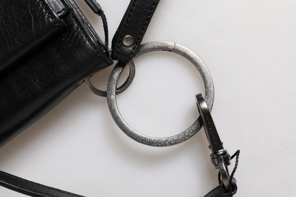Dolce & Gabbana Schwarzes Leder Logo Geldbörse Schulter Umhängetasche