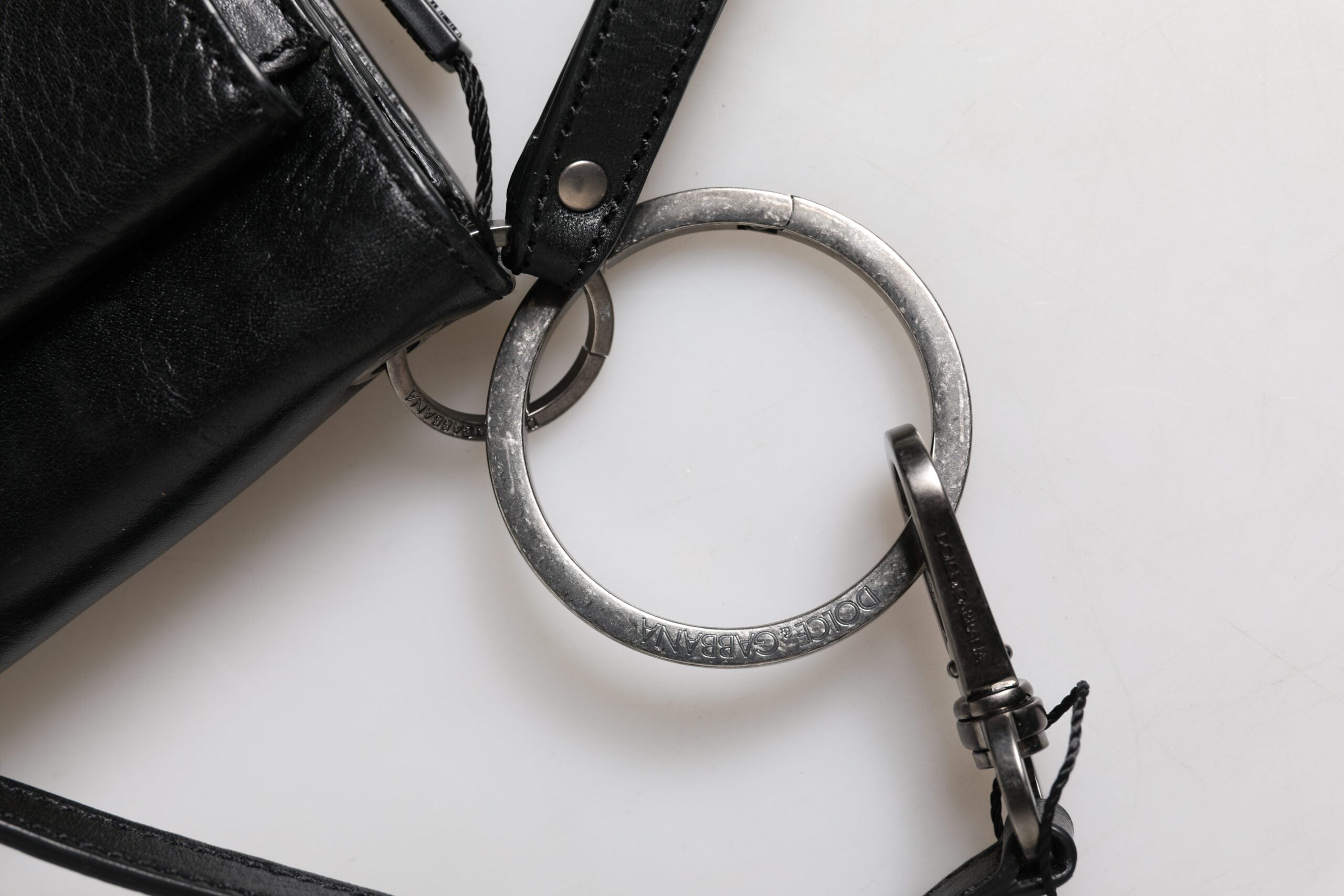 Dolce & Gabbana Schwarzes Leder Logo Geldbörse Schulter Umhängetasche