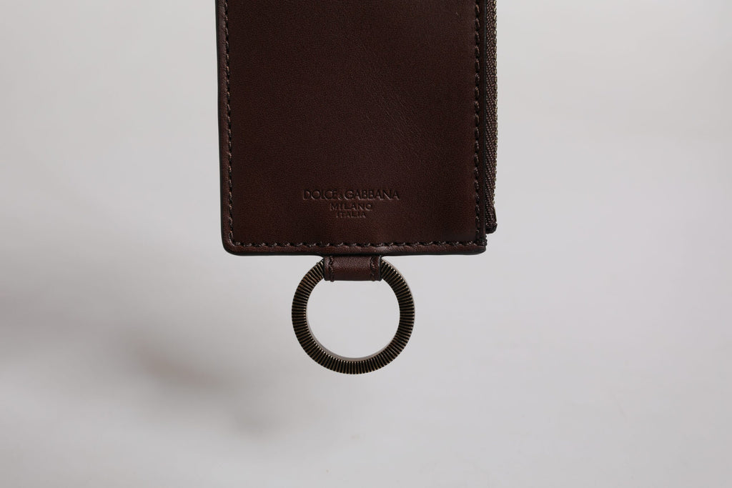 Dolce & Gabbana Braunes Kalbsleder Lanyard Logo Kartenhalter Brieftasche