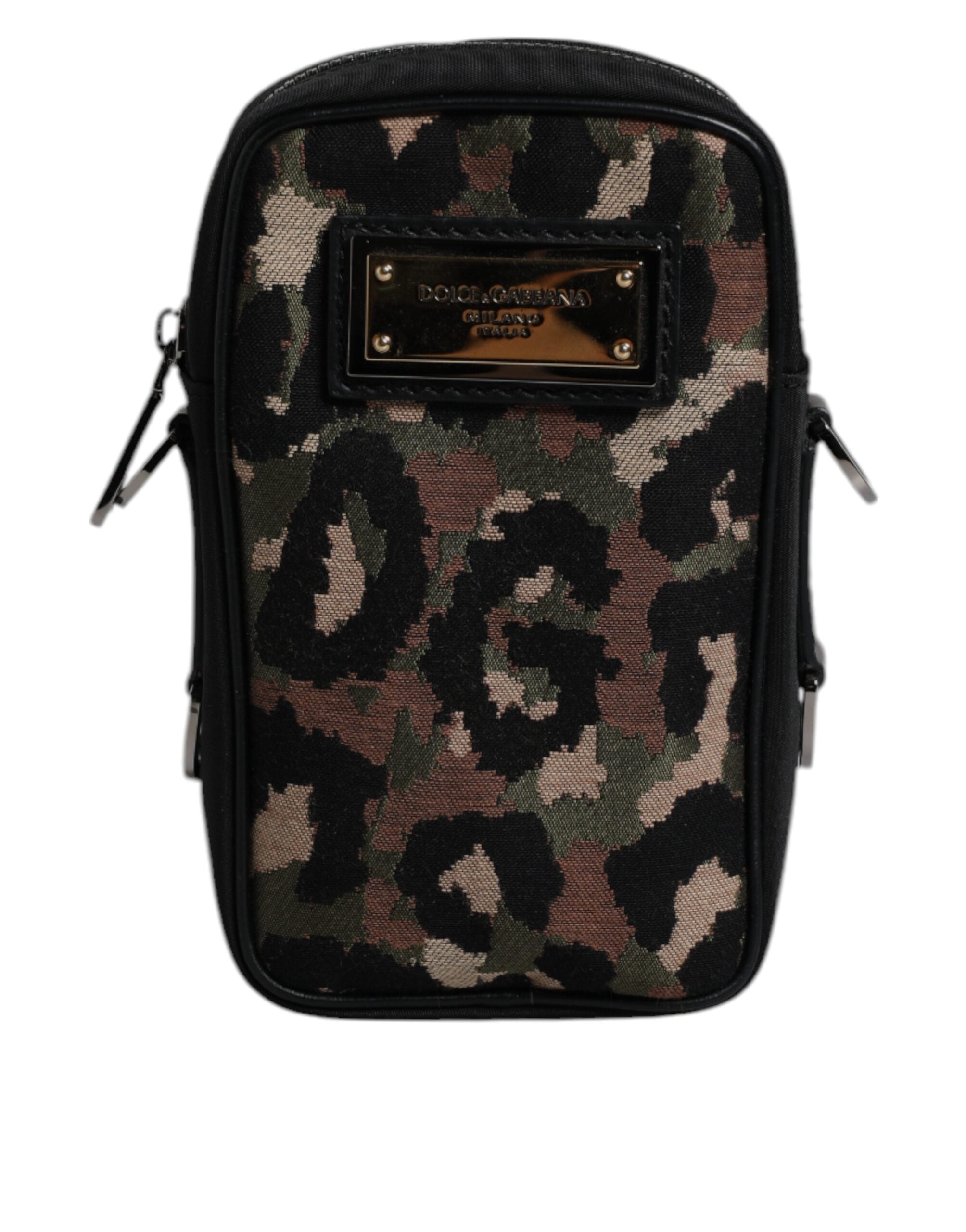 Dolce & Gabbana Multicolor Leopard Jacquard Logo Plaque Halsband Tasche