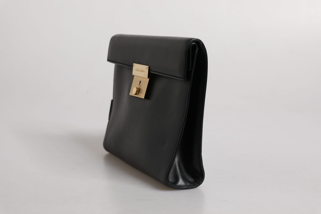 Dolce & Gabbana Schwarze Leder Logo-Plakette Dokumententasche Tasche