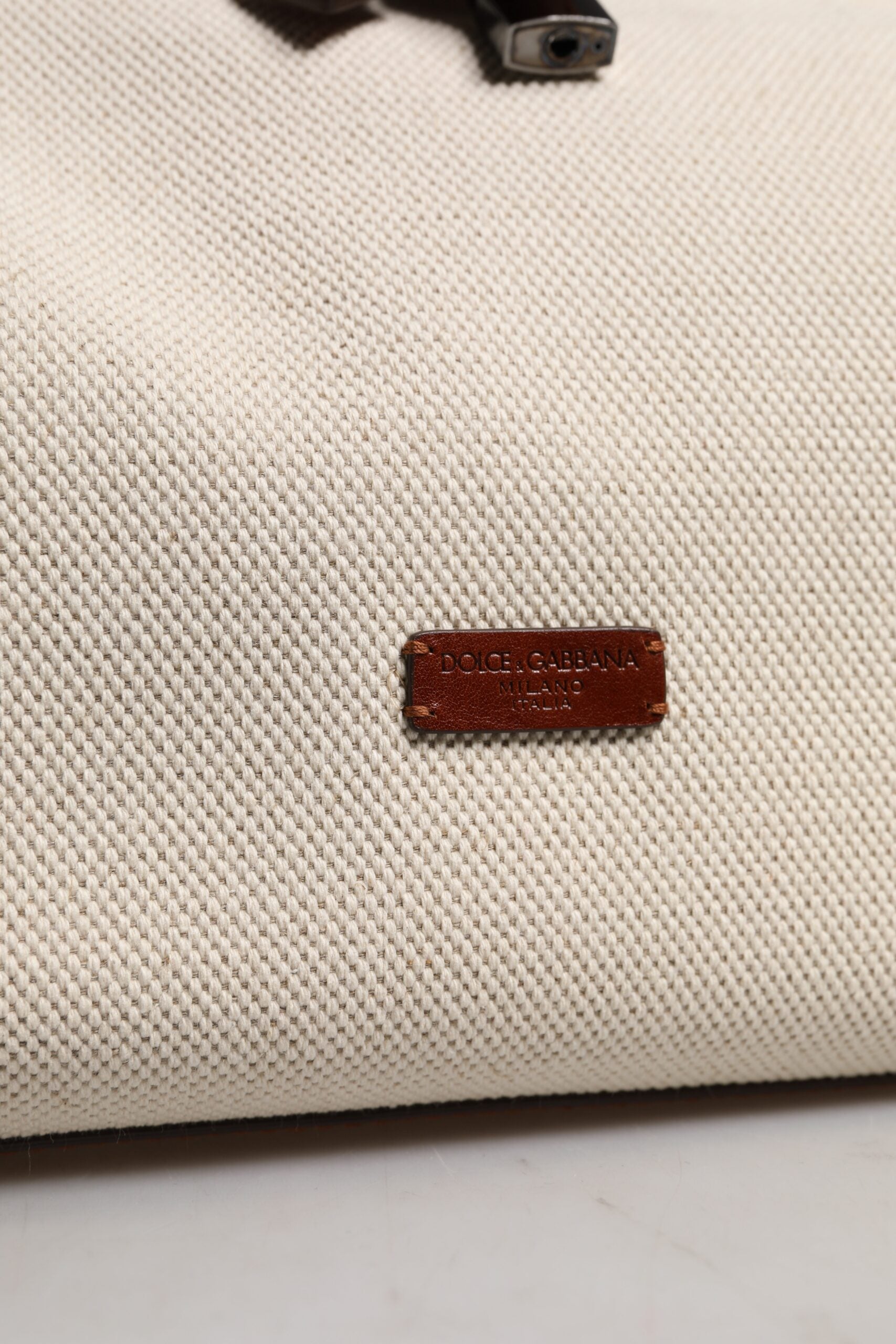 Dolce & Gabbana Beige Braun Baumwolle Leder Duffle Umhängetasche