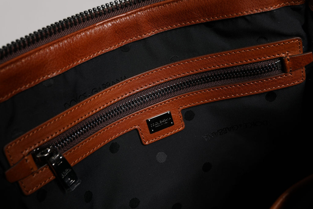 Dolce & Gabbana Beige Braun Baumwolle Leder Duffle Umhängetasche