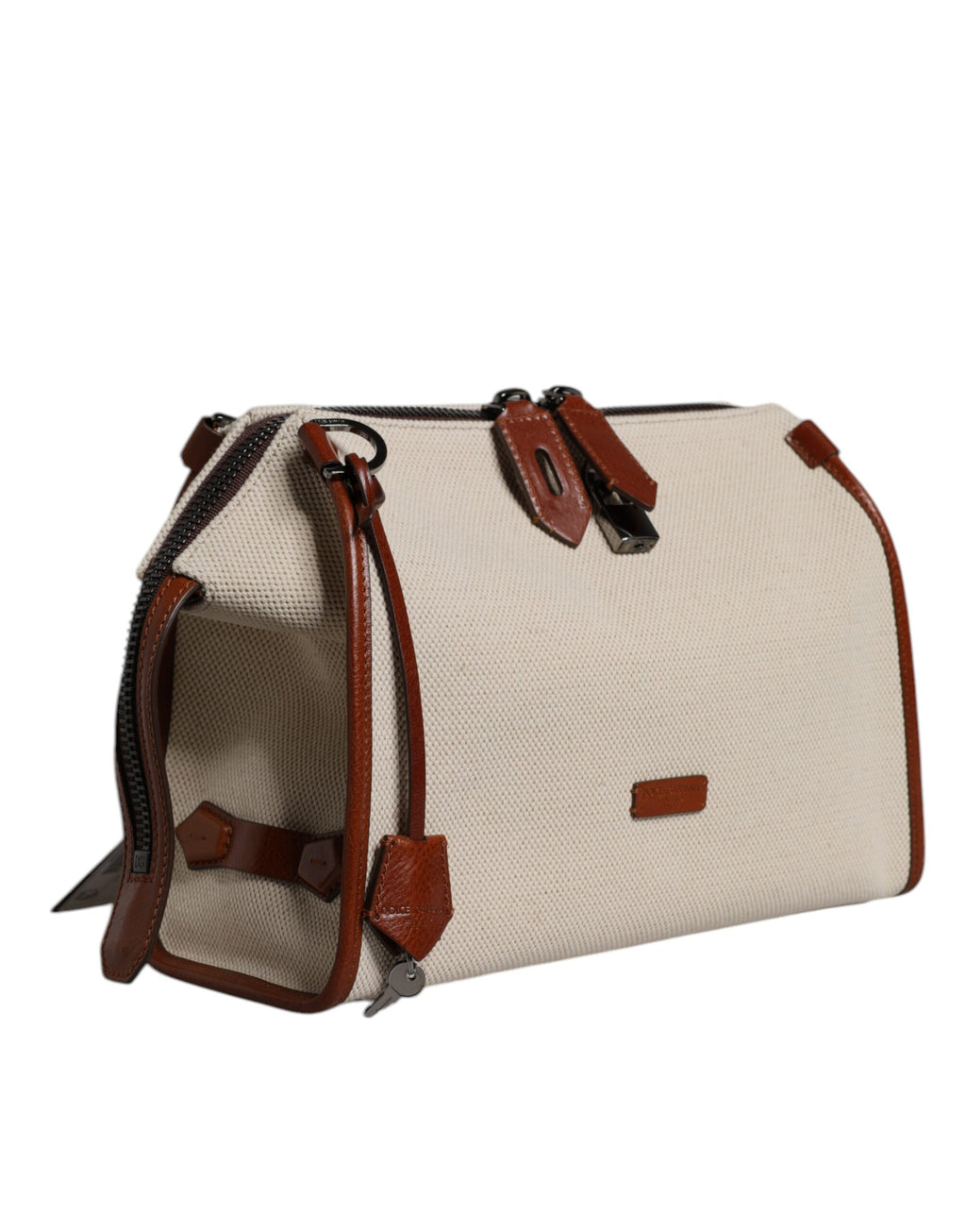 Dolce & Gabbana Beige Braun Baumwolle Leder Duffle Umhängetasche