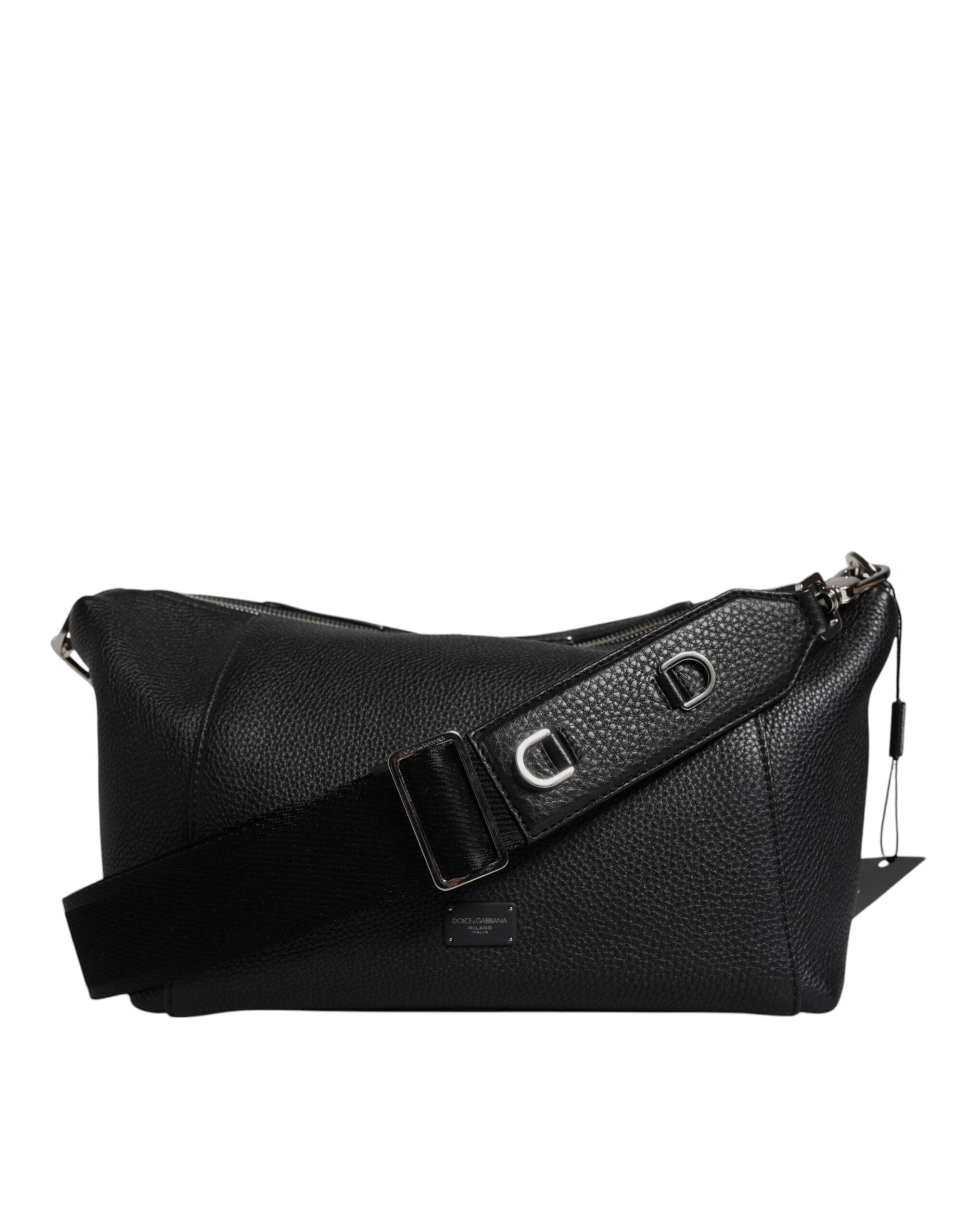 Dolce & Gabbana Schwarze Leder-Logo-Plakette Schulter-Umhängetasche